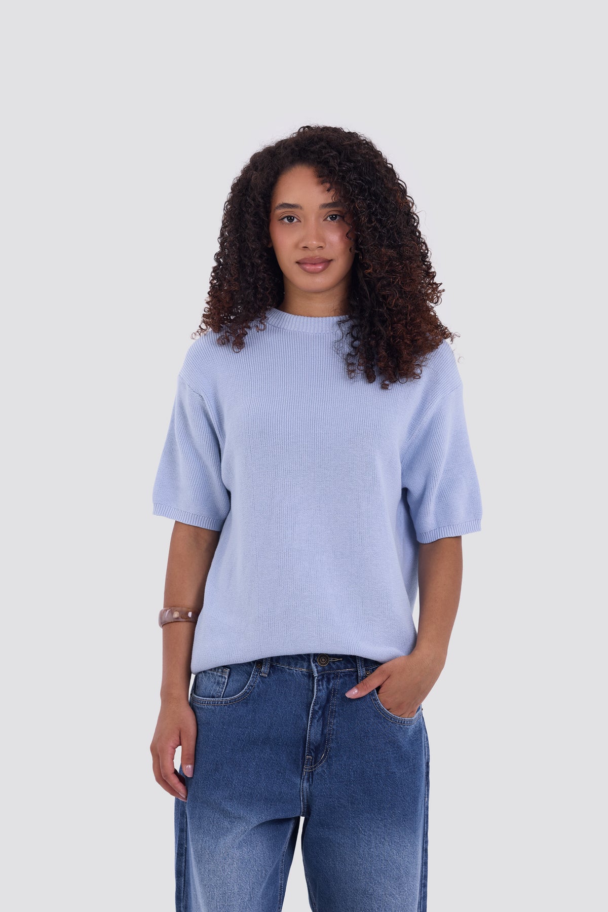03C Relaxed Sky Knit Cotton T-Shirt
