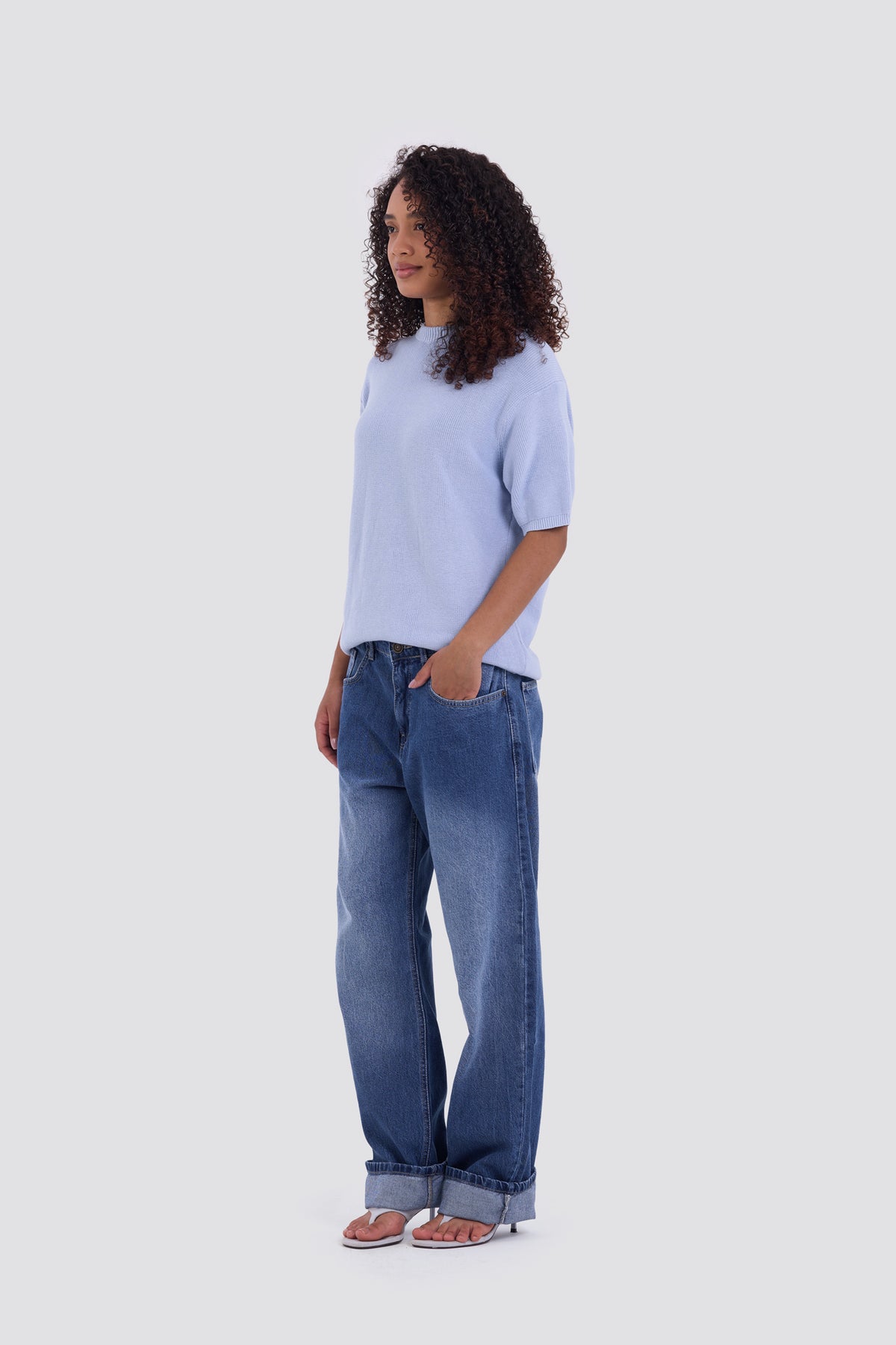 03C Relaxed Sky Knit Cotton T-Shirt