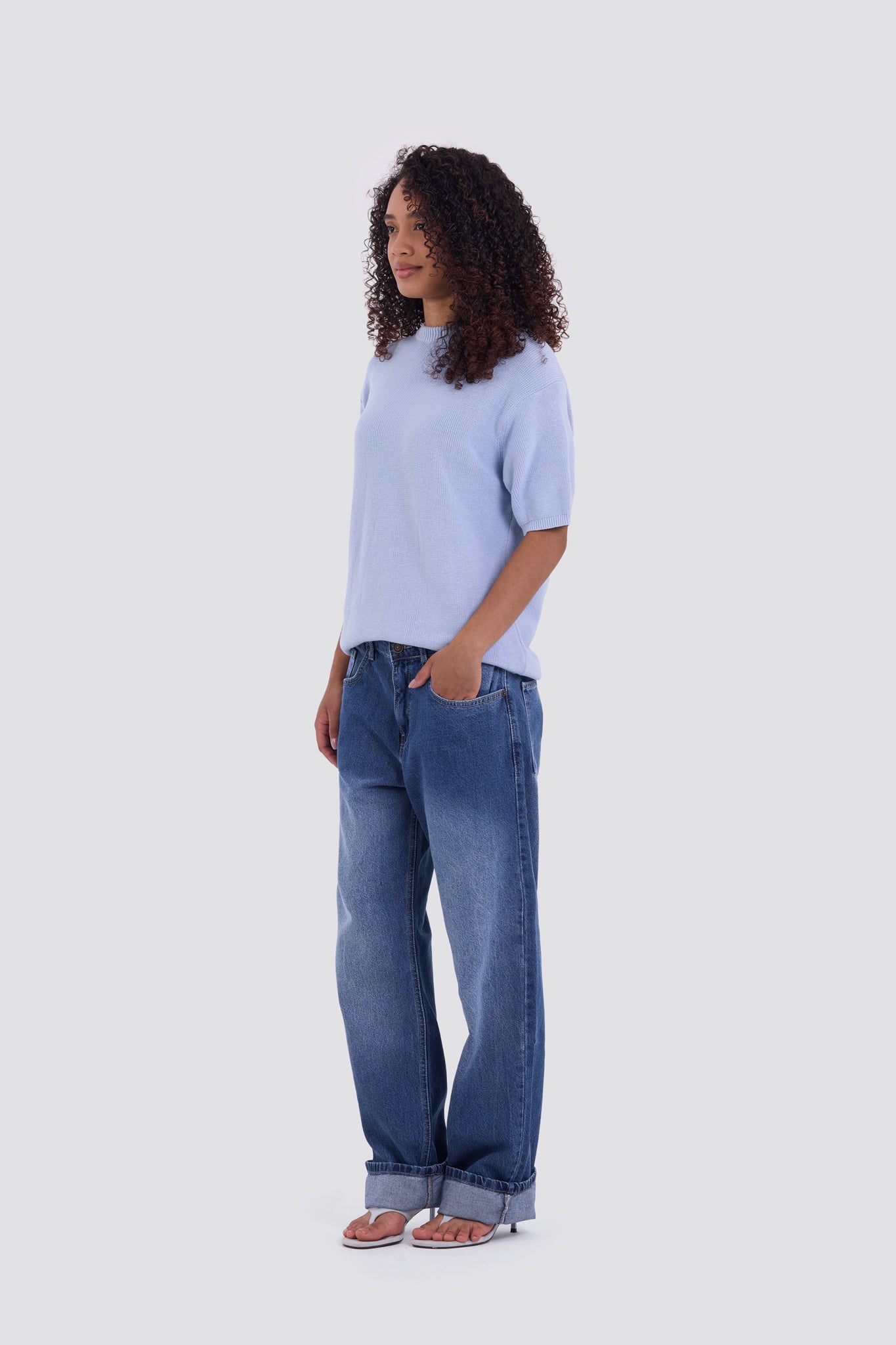 03C Relaxed Sky Knit Cotton T-Shirt