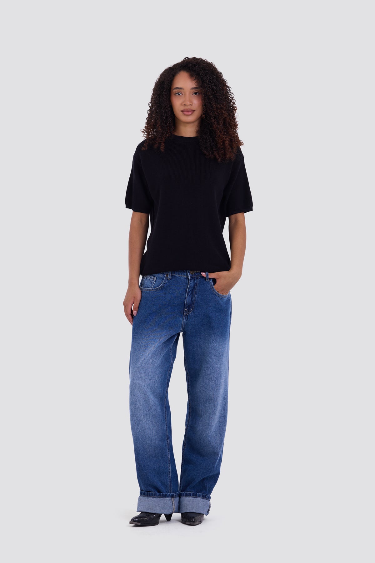 03C Relaxed Black Knit Cotton T-Shirt