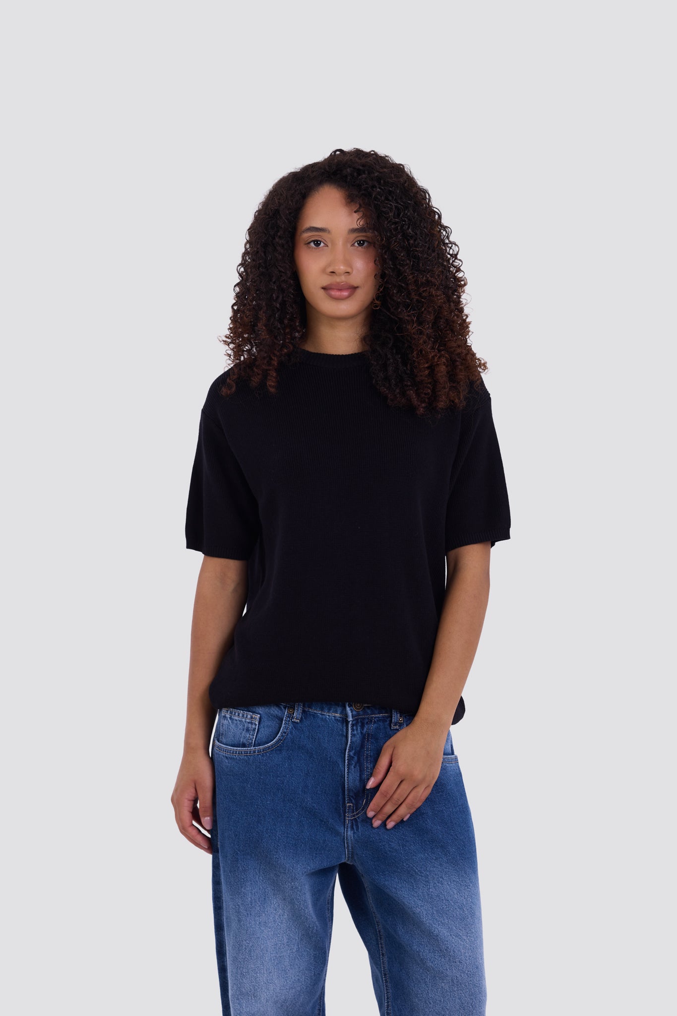 03C Relaxed Black Knit Cotton T-Shirt