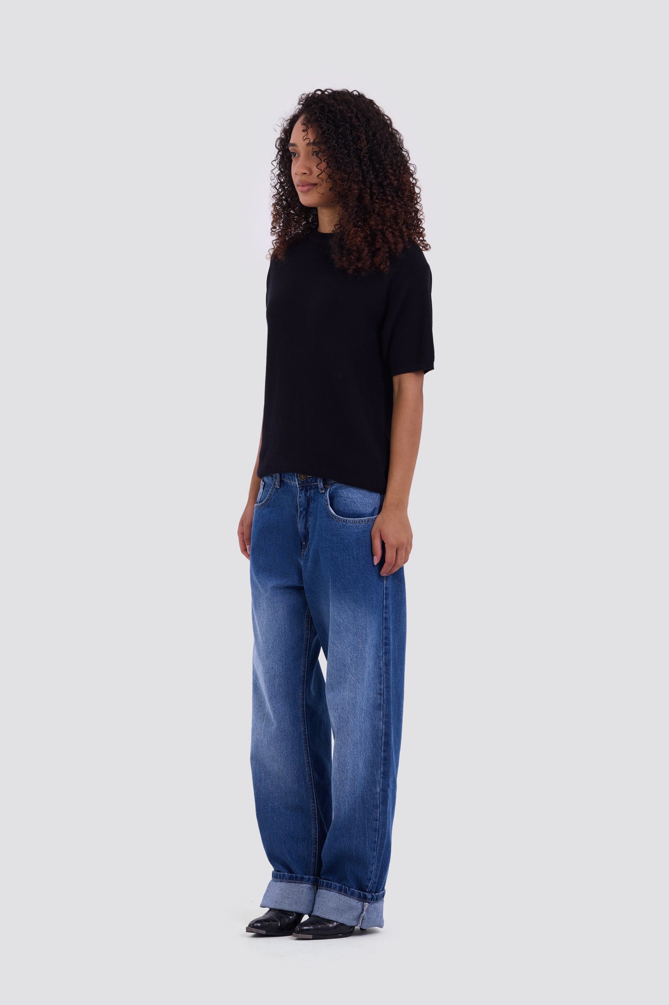 03C Relaxed Black Knit Cotton T-Shirt