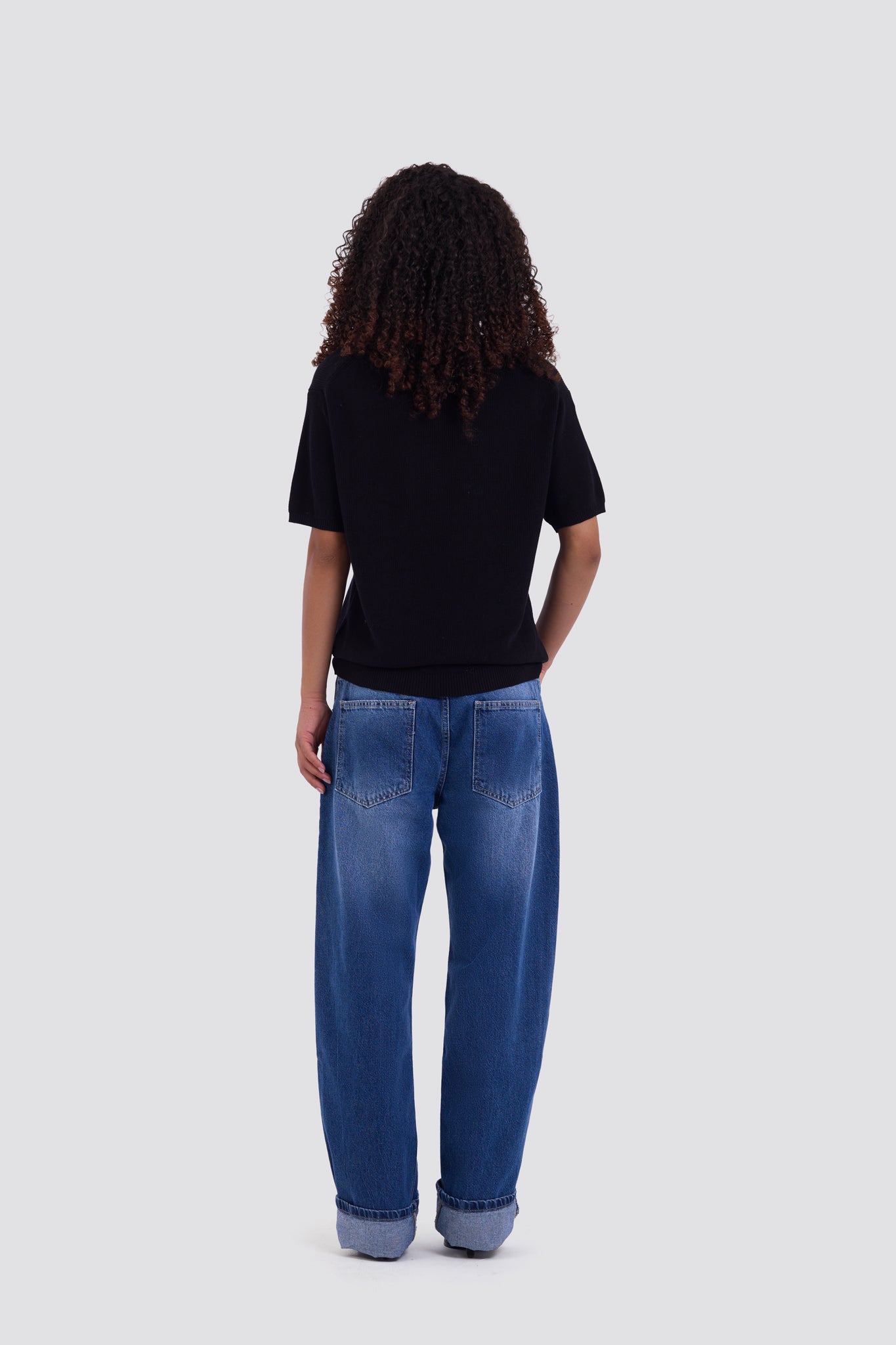03C Relaxed Black Knit Cotton T-Shirt