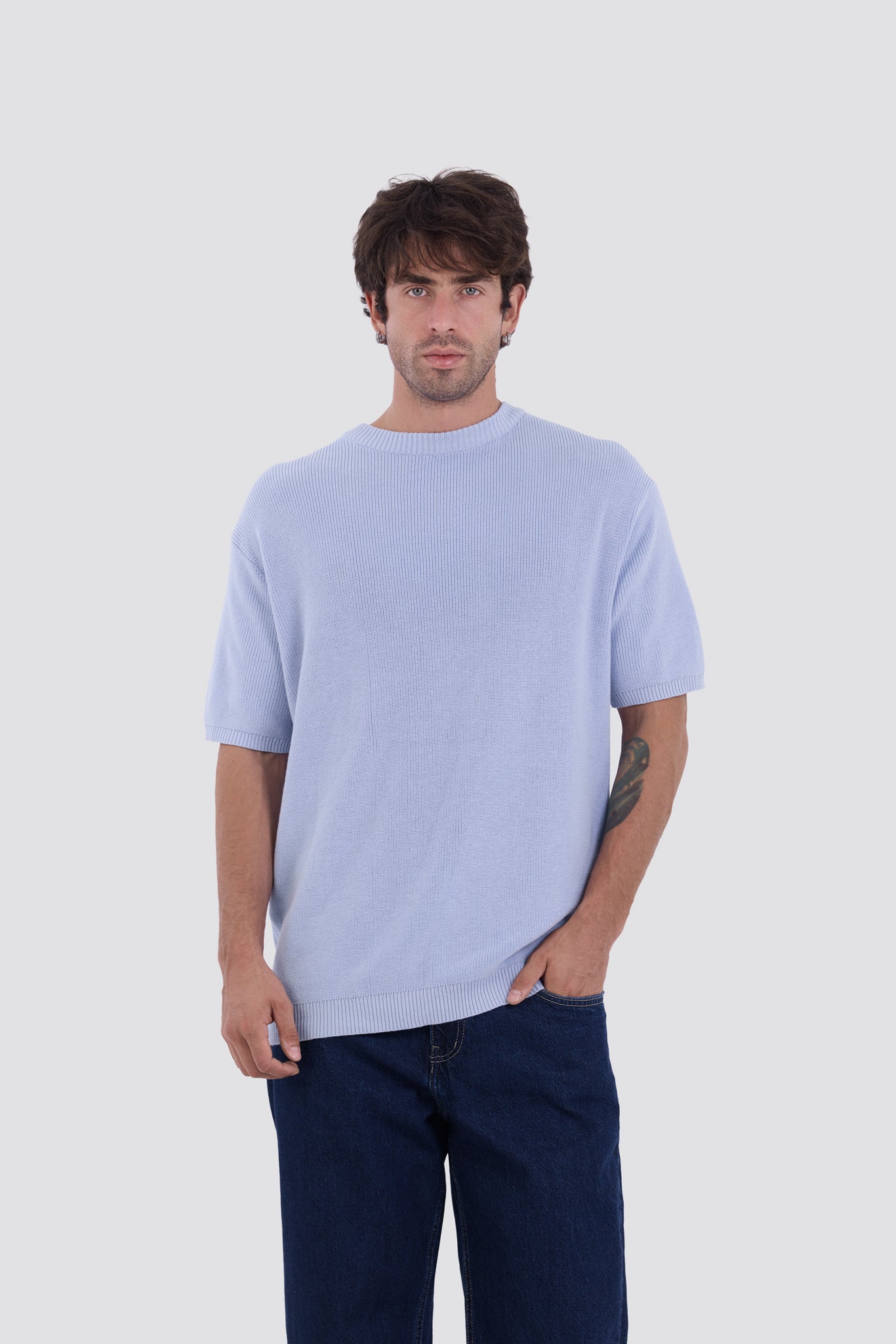 03C Relaxed Sky Knit Cotton T-Shirt