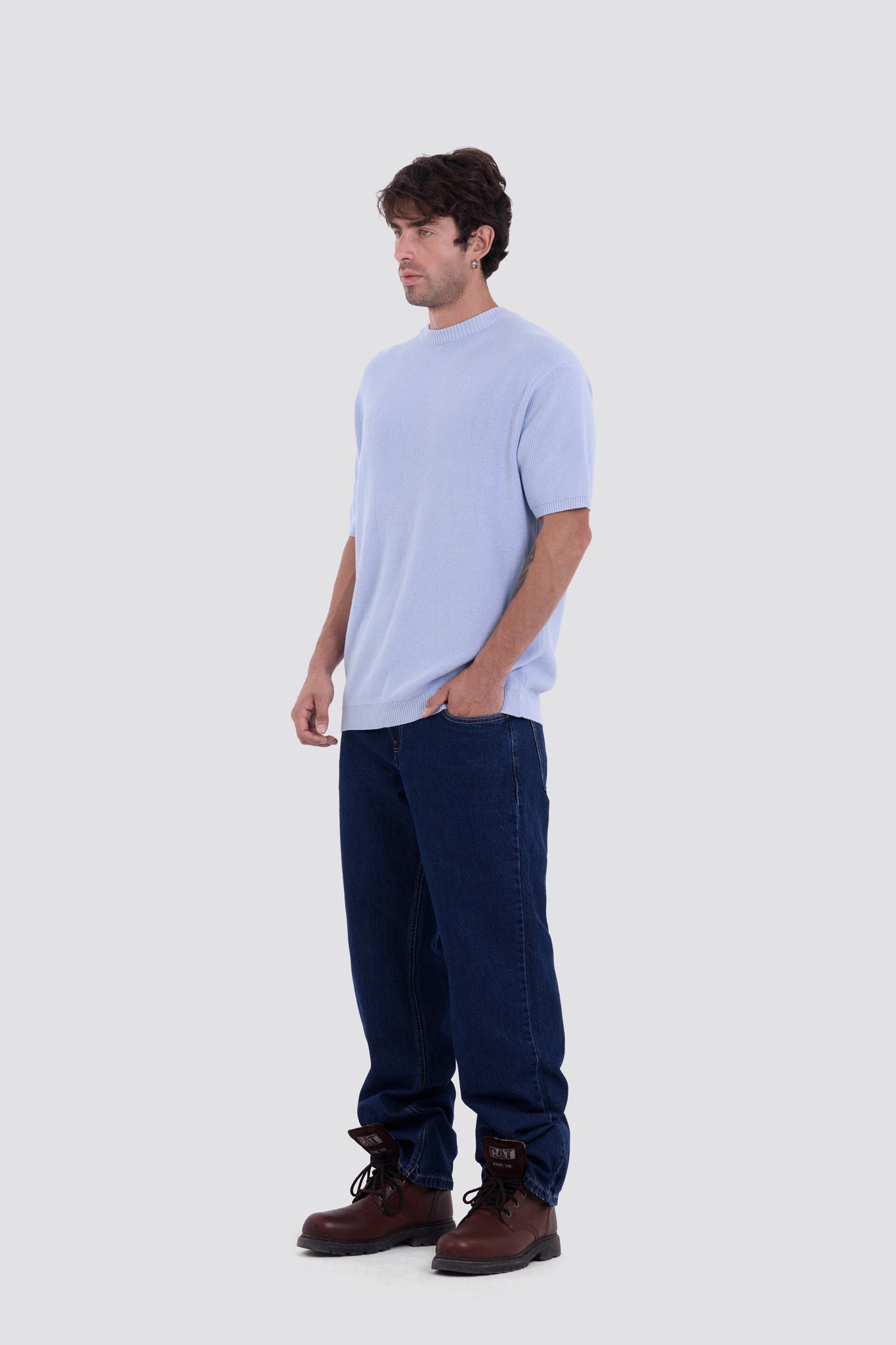 03C Relaxed Sky Knit Cotton T-Shirt