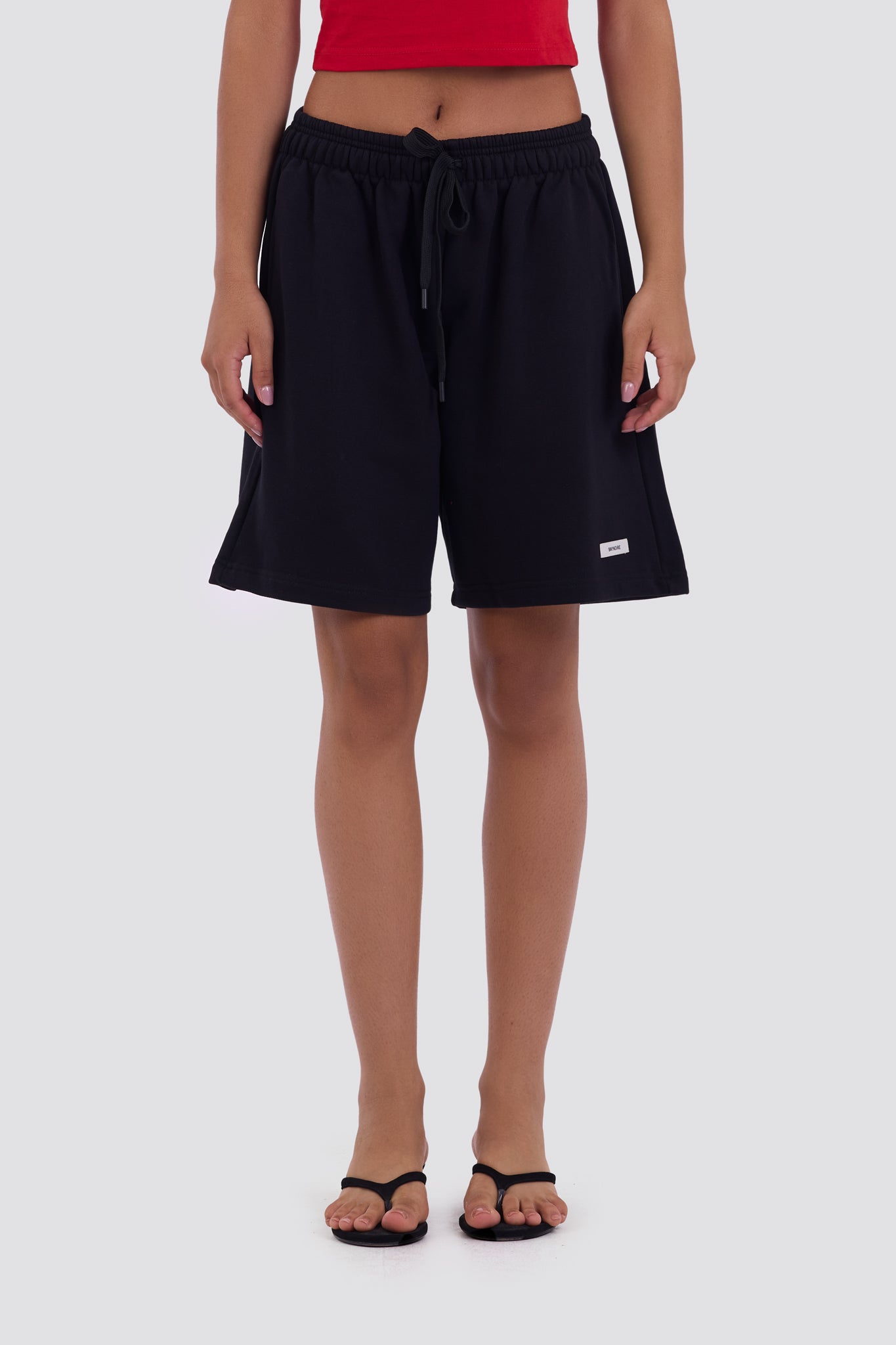 0IE Relaxed Black Long Sweatshorts