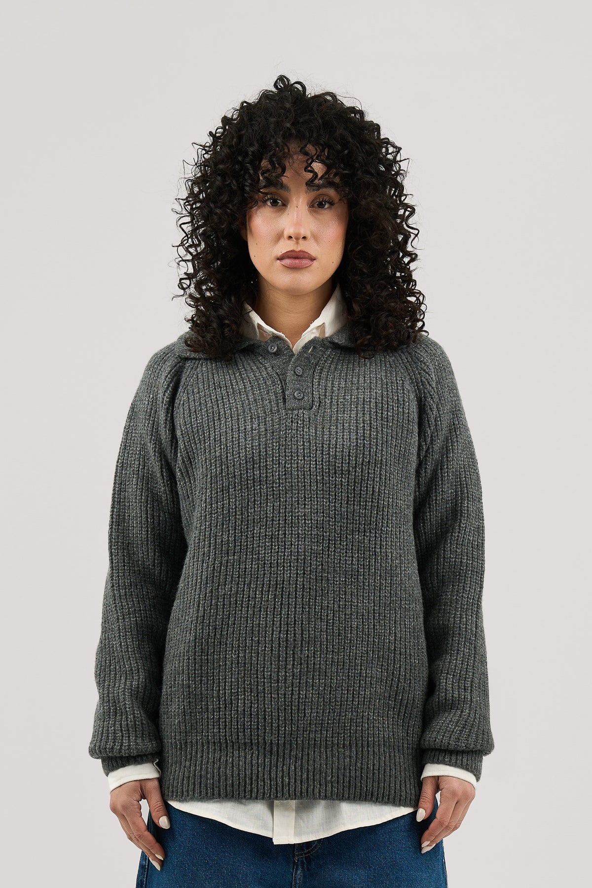 Dark Grey Ribbed Polo Knitted