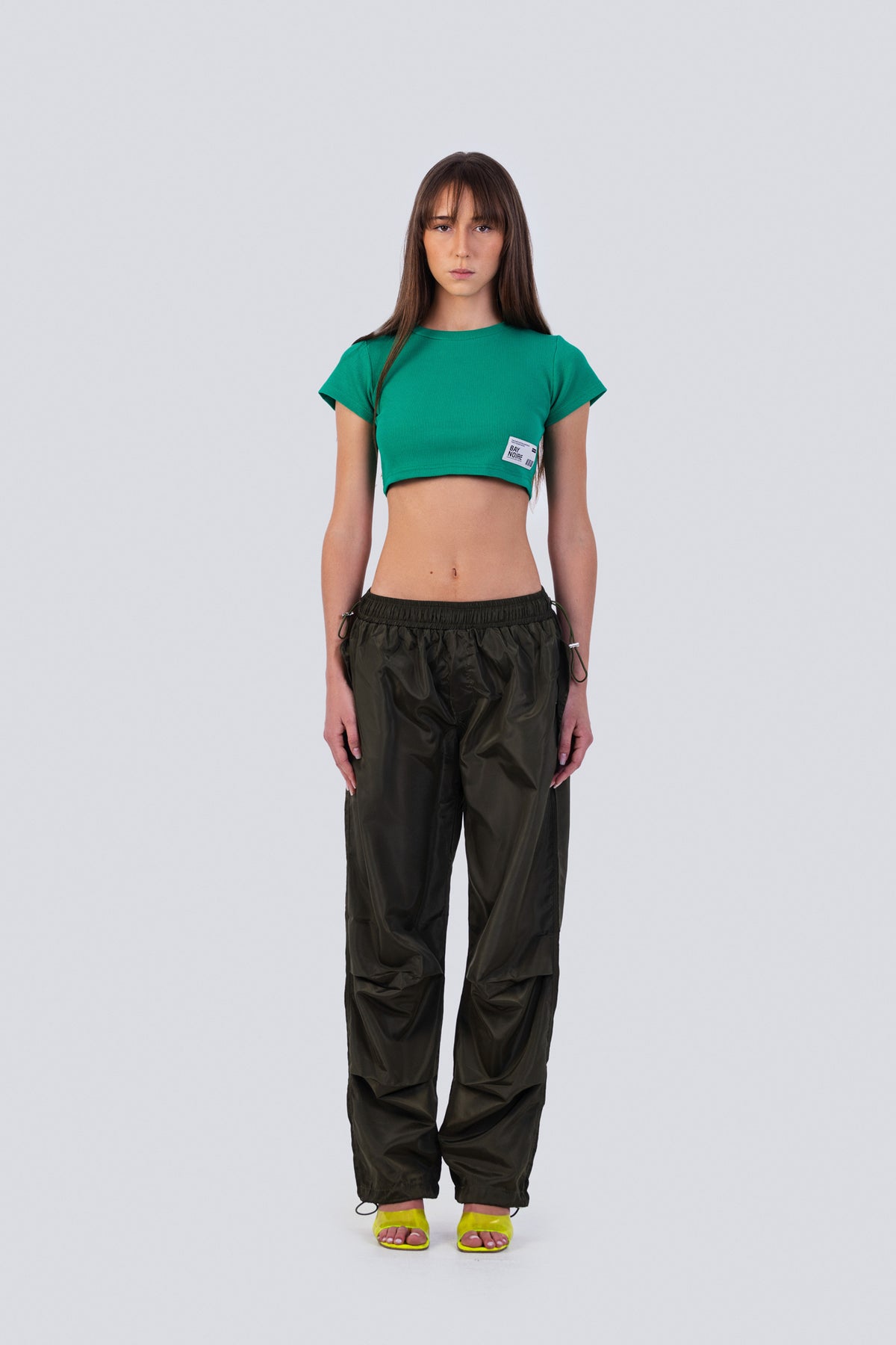 Green Ribbed Cropped T-Shirt
