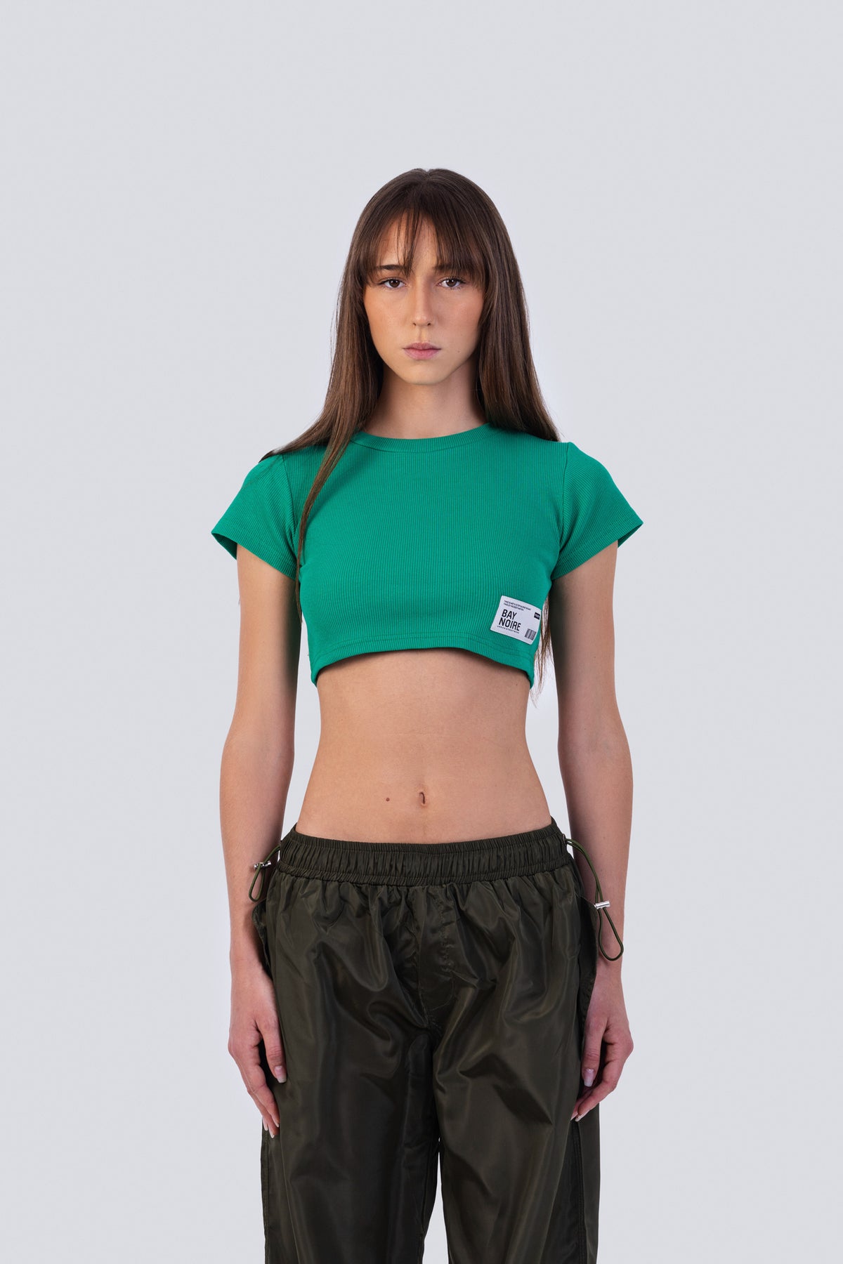 Green Ribbed Cropped T-Shirt