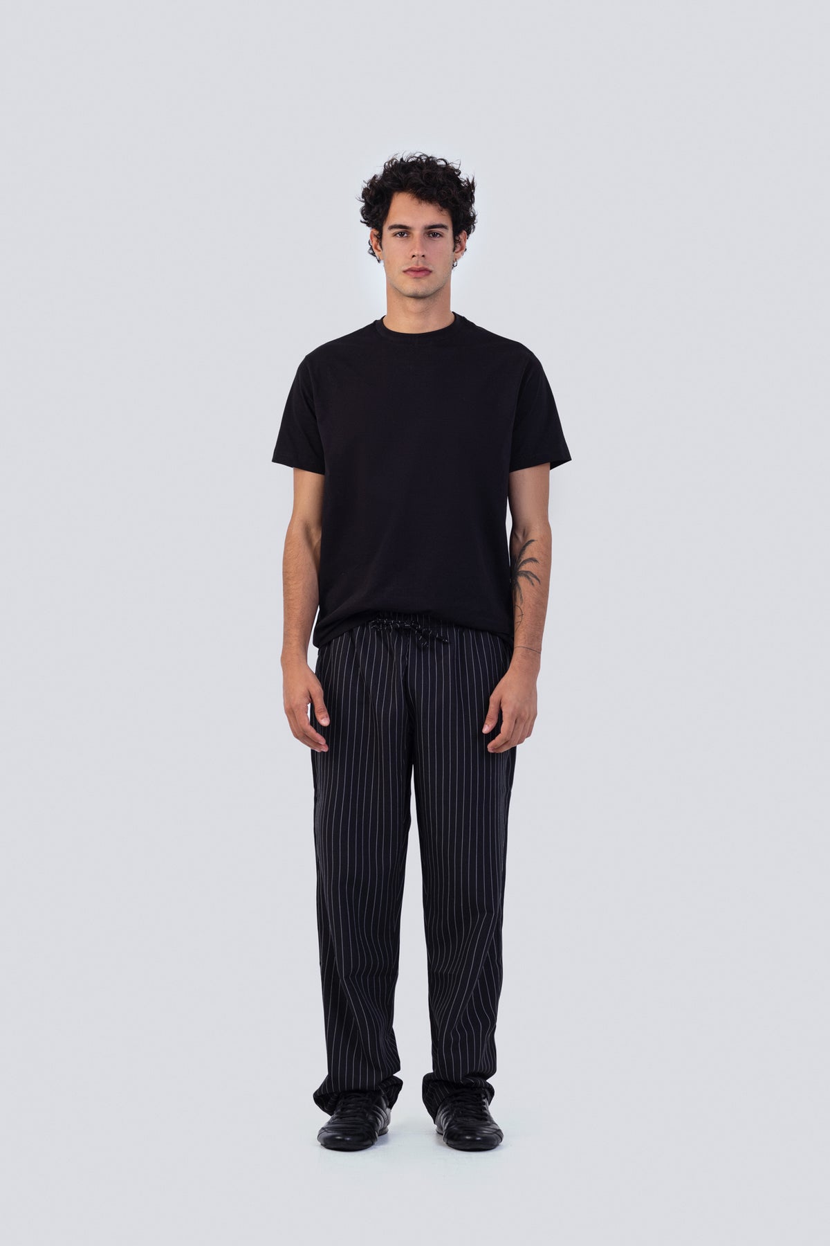 Black Pinstripe Wide Leg Trousers