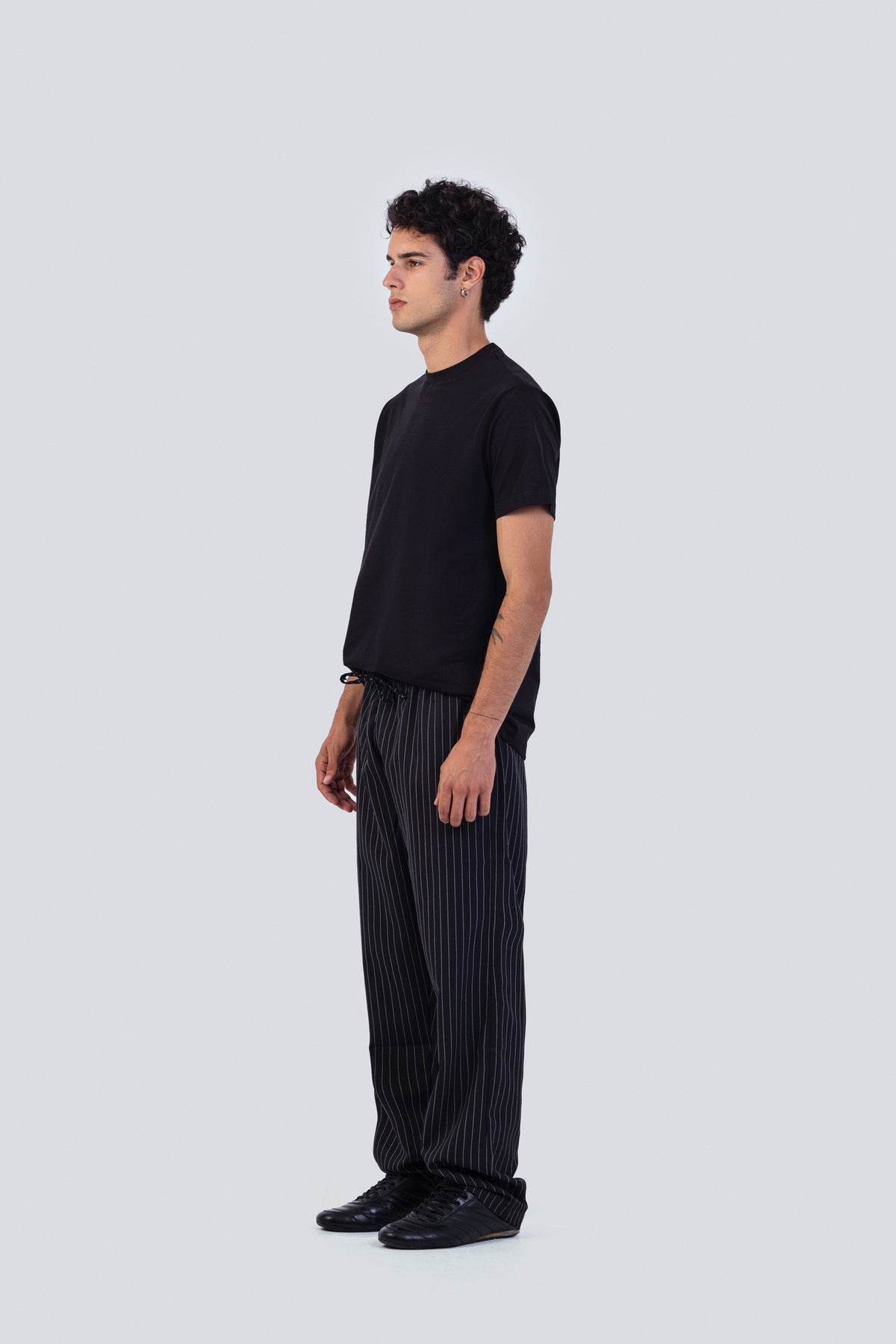 Black Pinstripe Wide Leg Trousers