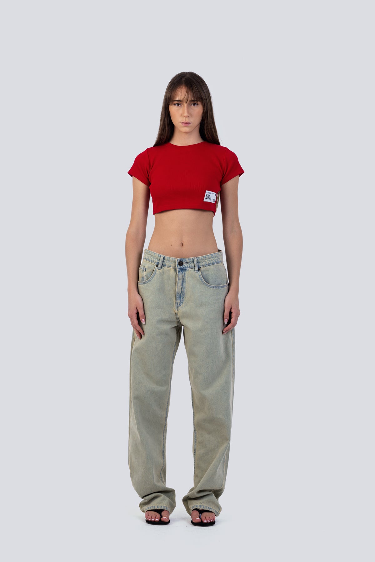 Red Ribbed Cropped T-Shirt
