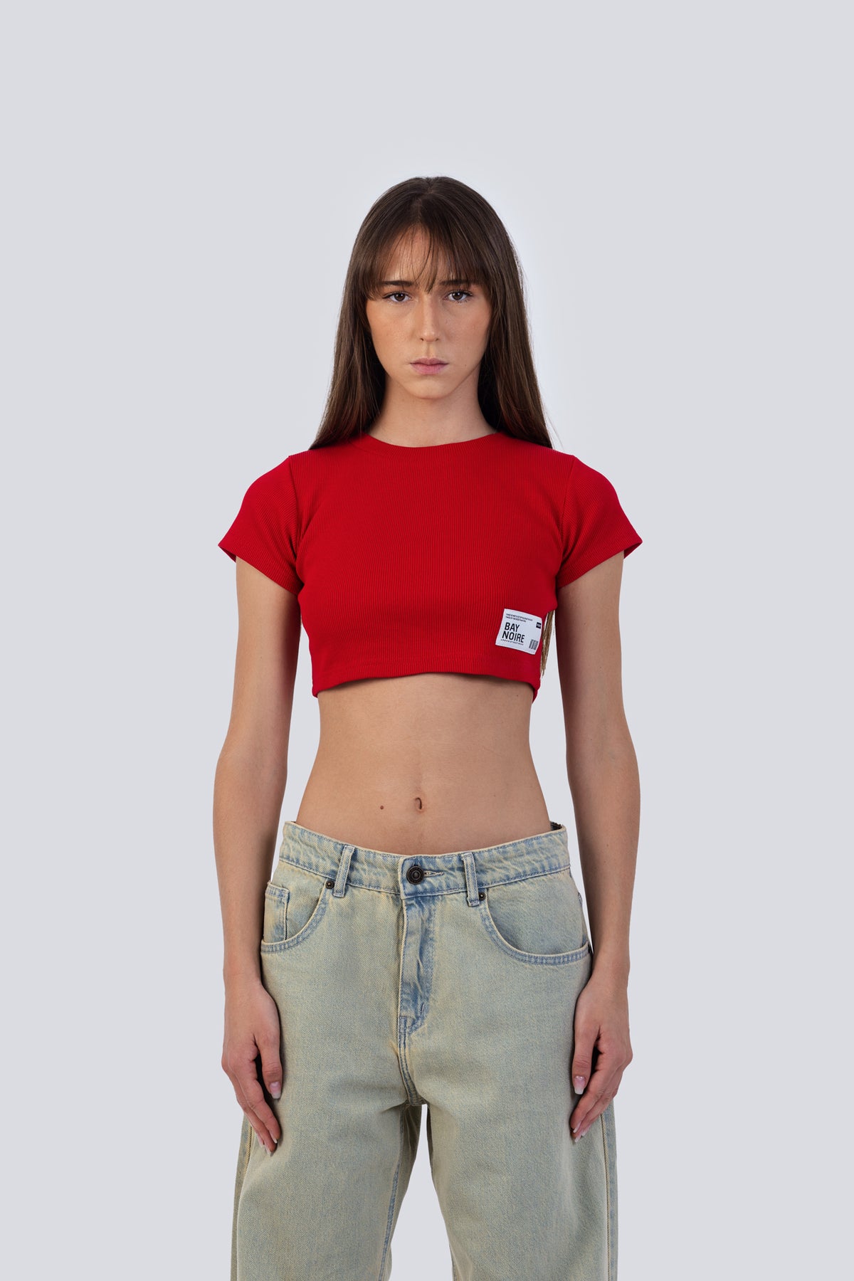 Red Ribbed Cropped T-Shirt