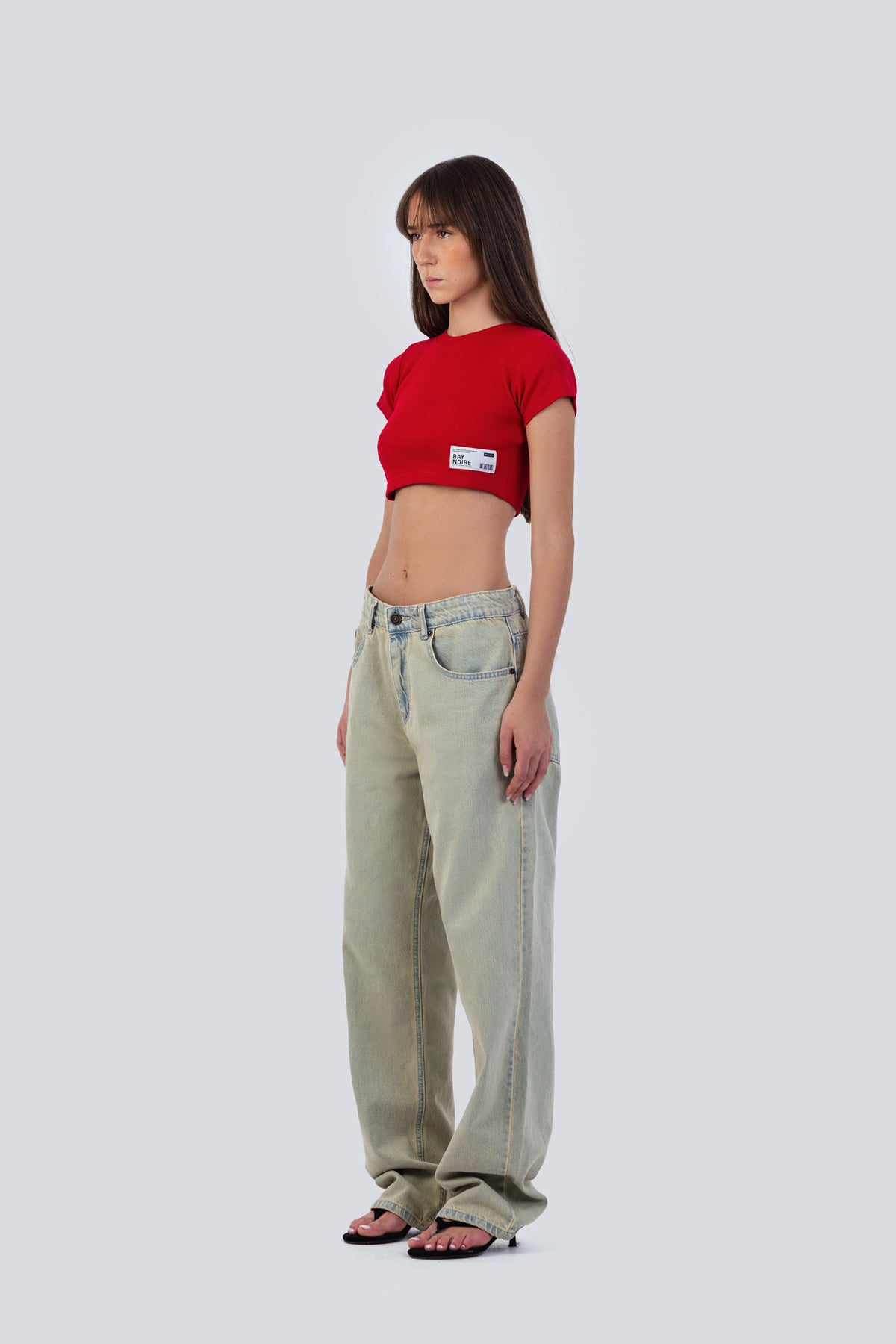 Red Ribbed Cropped T-Shirt