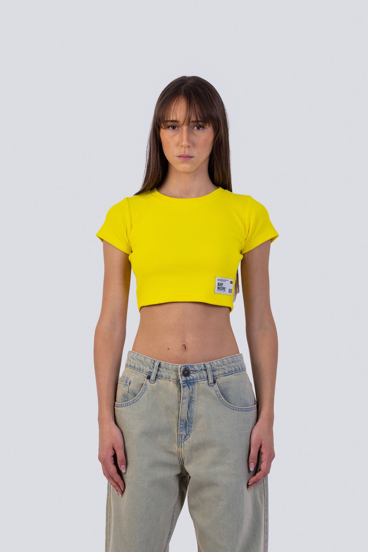 Yellow Ribbed Cropped T-Shirt