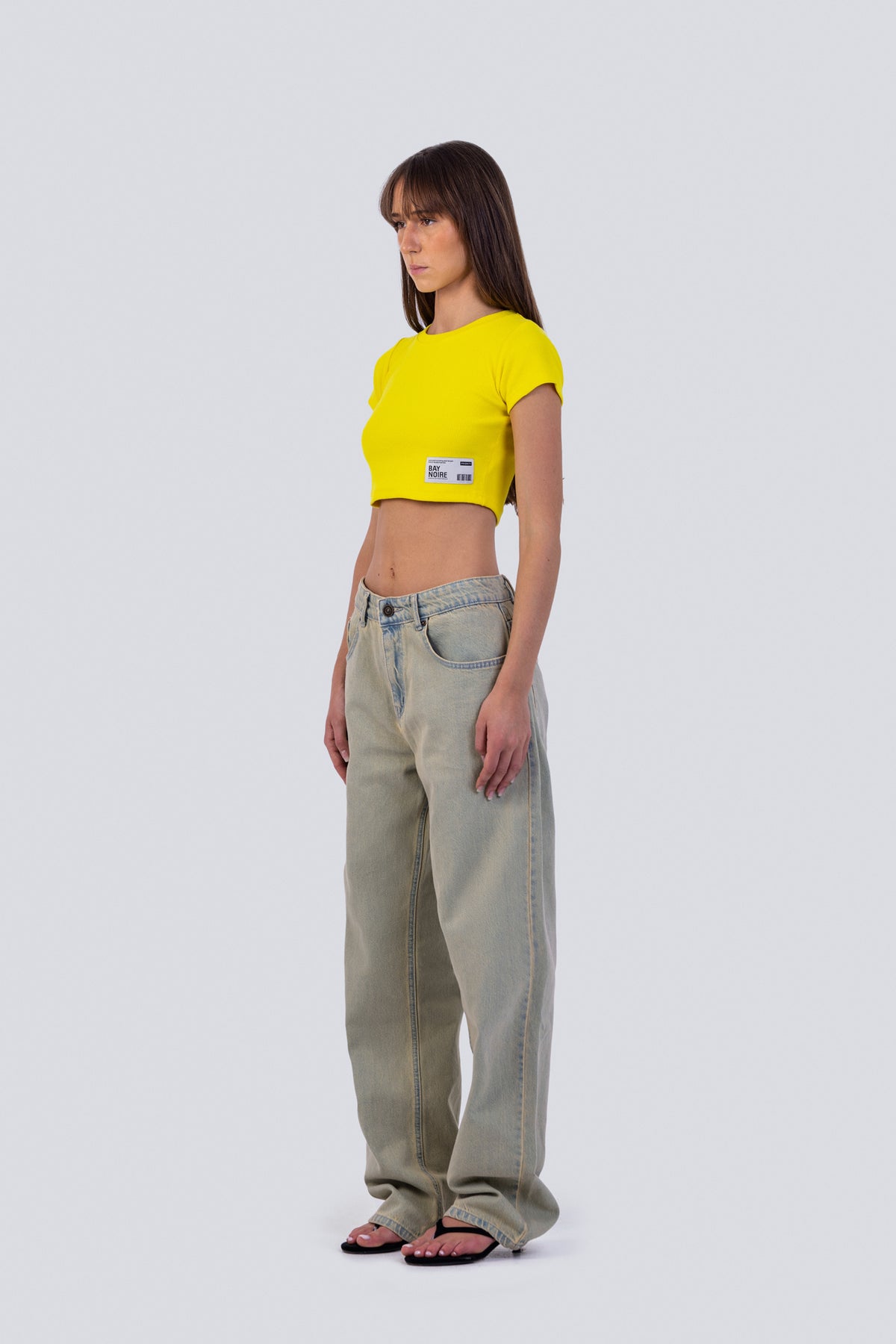 Yellow Ribbed Cropped T-Shirt