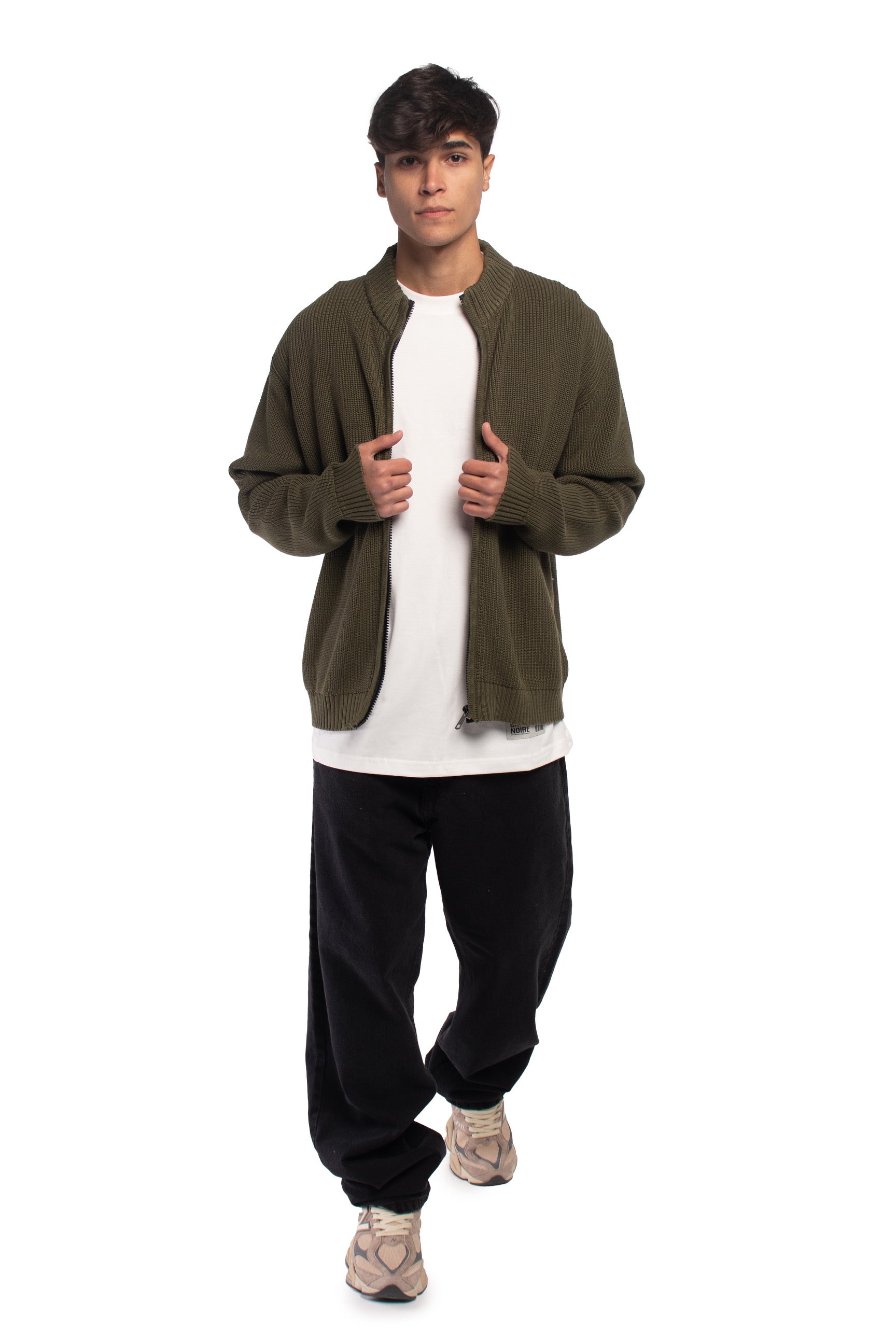 Olive Knitted Zip Jacket