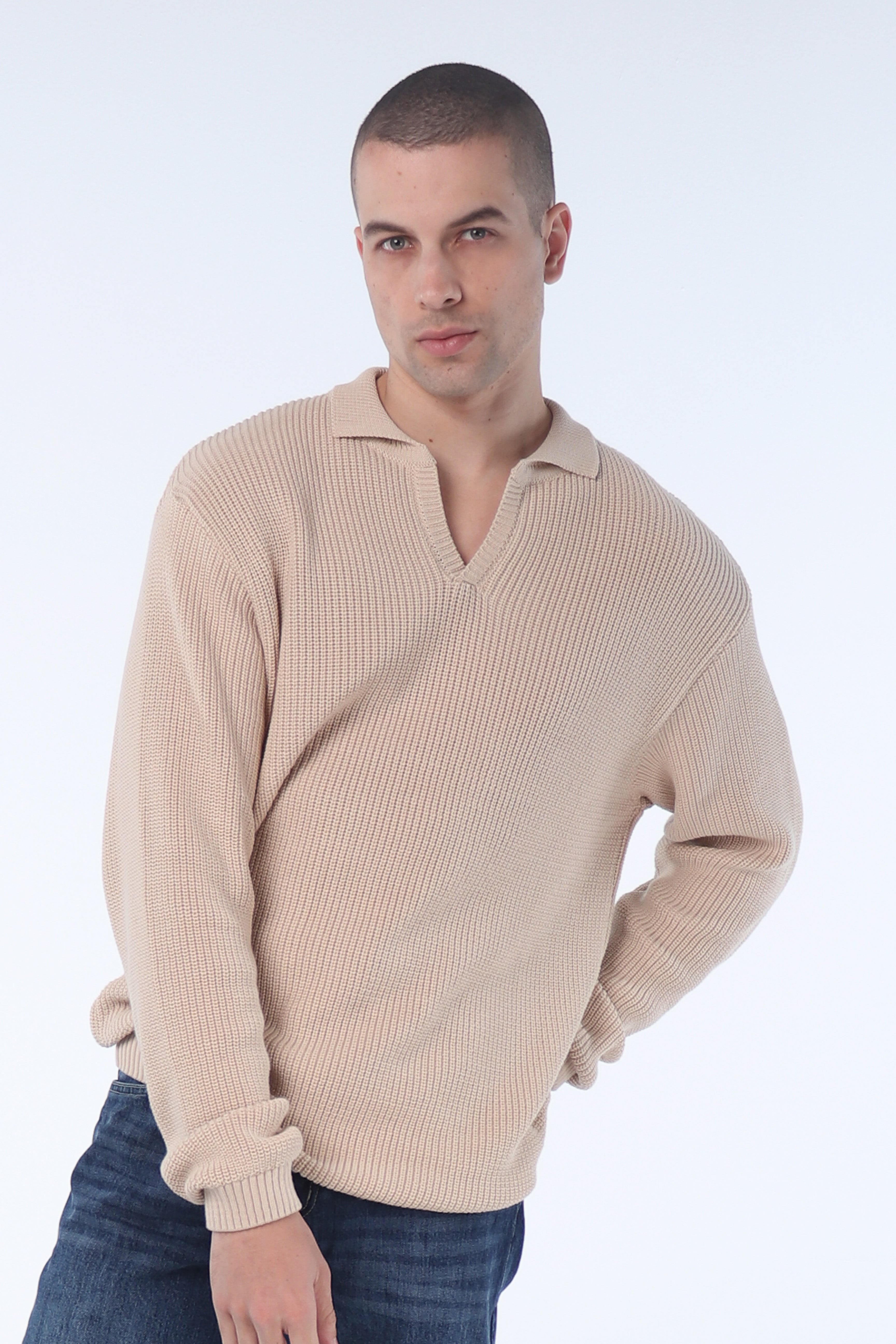 Beige Collar Sweater