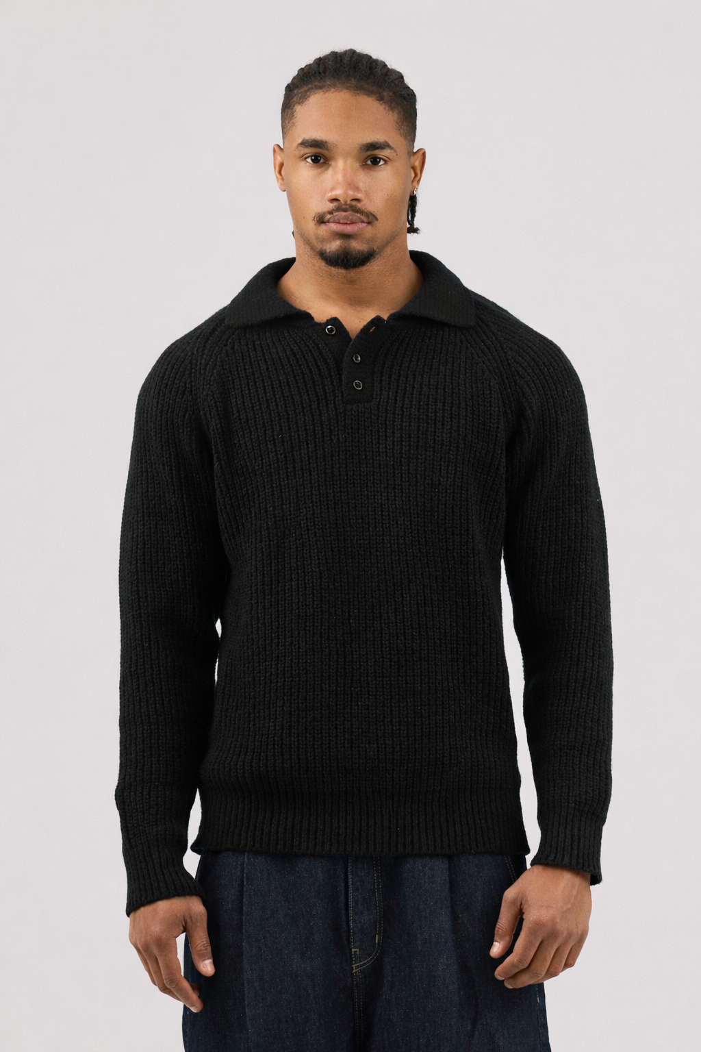 Black Ribbed Polo Knitted