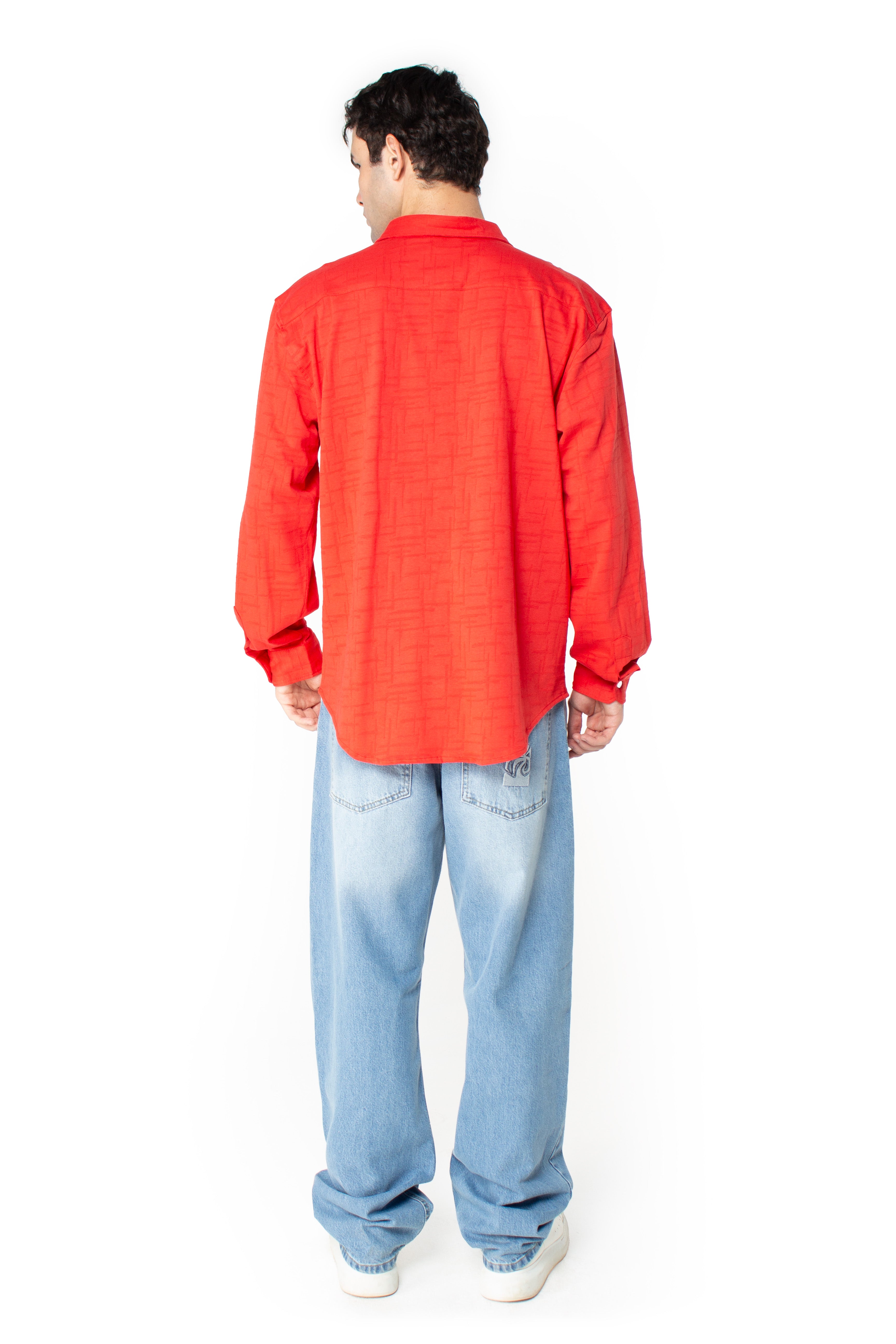Red Jacquard Long-Sleeve Shirt