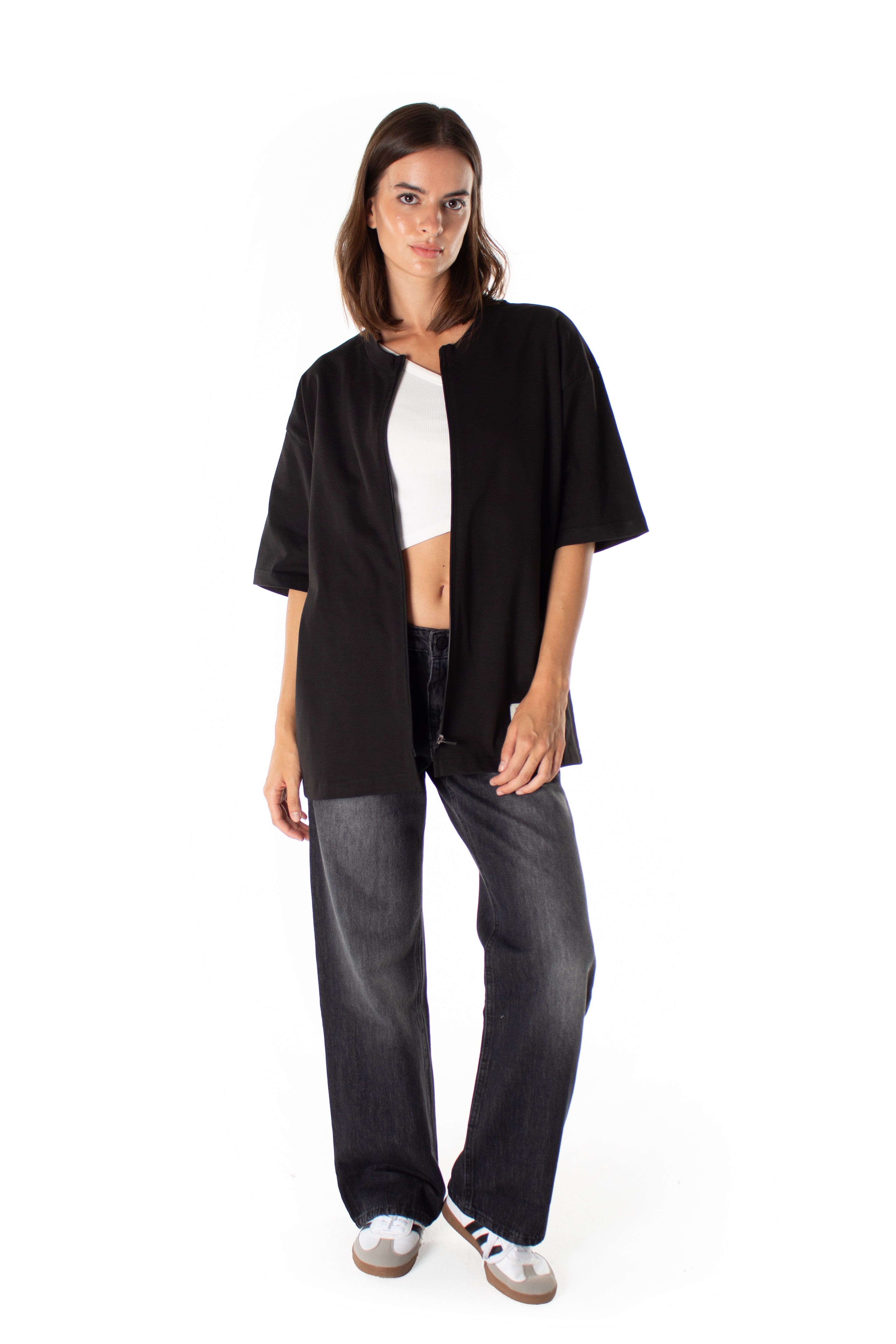 Black Oversized Zip Up T-shirt