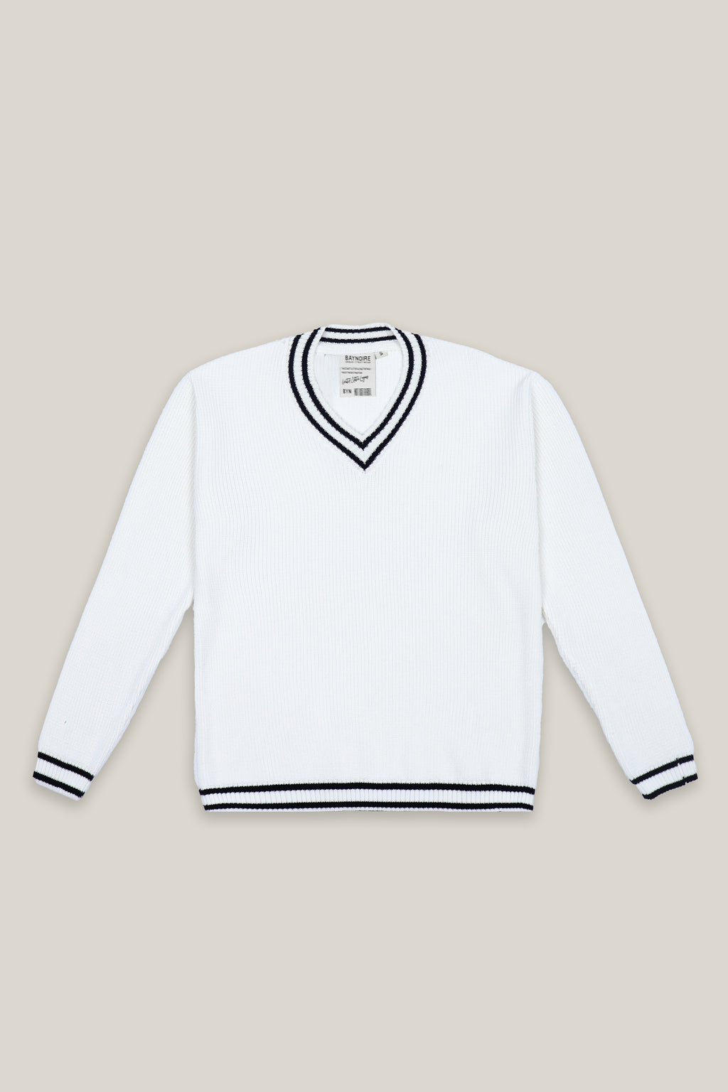 White Knitted Oversized V-neck Sweater