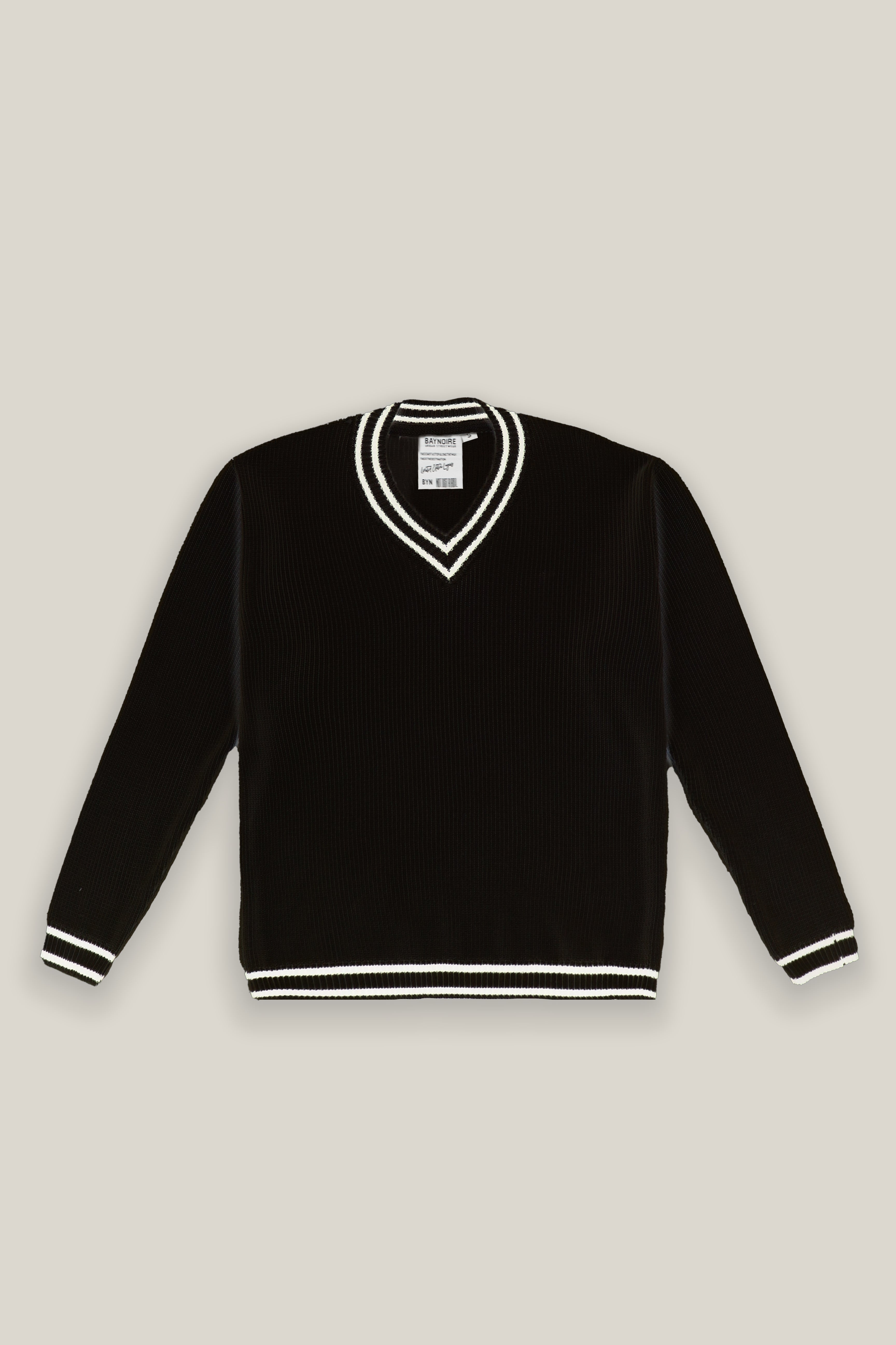 Black Knitted Oversized V-neck Sweater