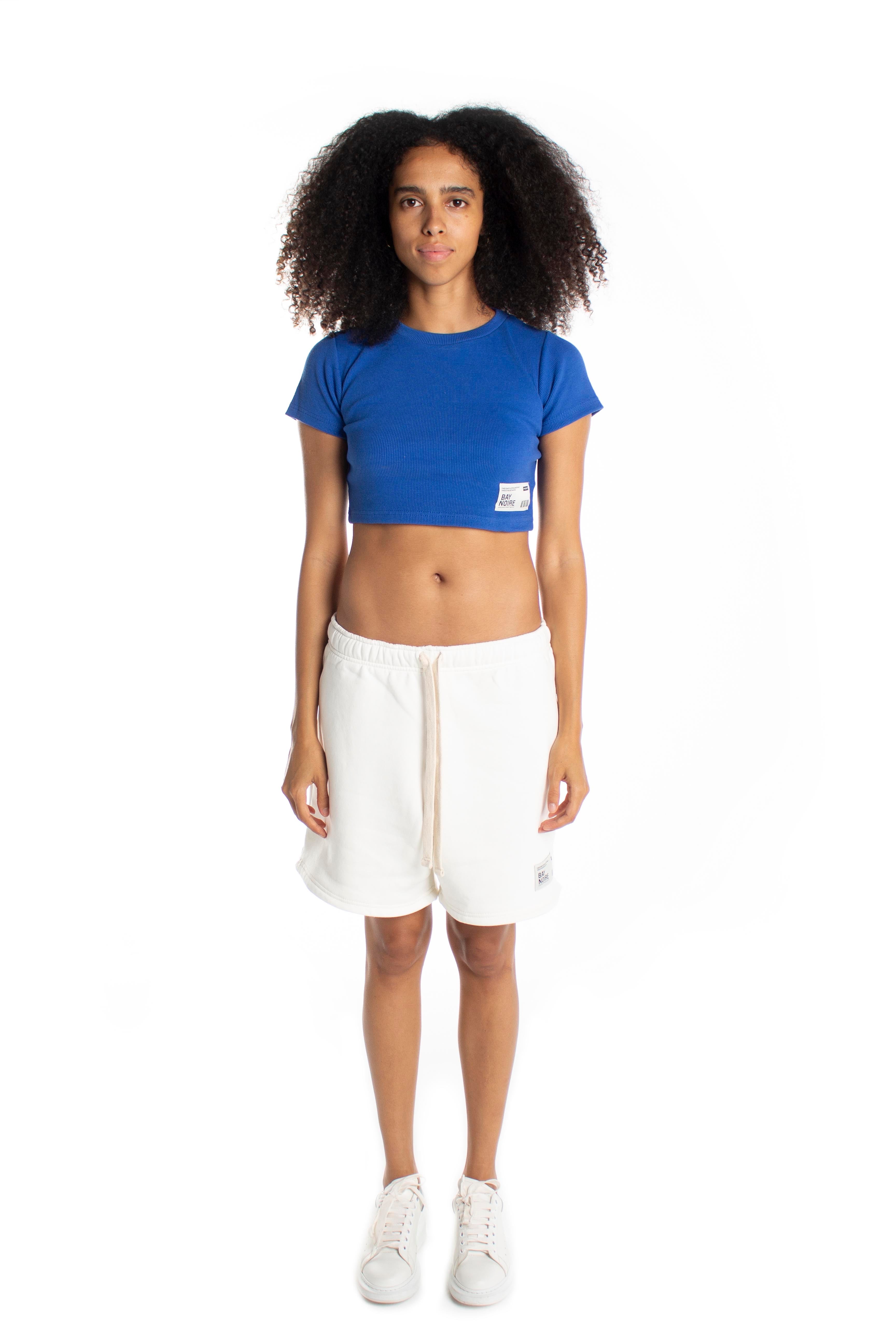 Blue Ribbed Cropped T-Shirt