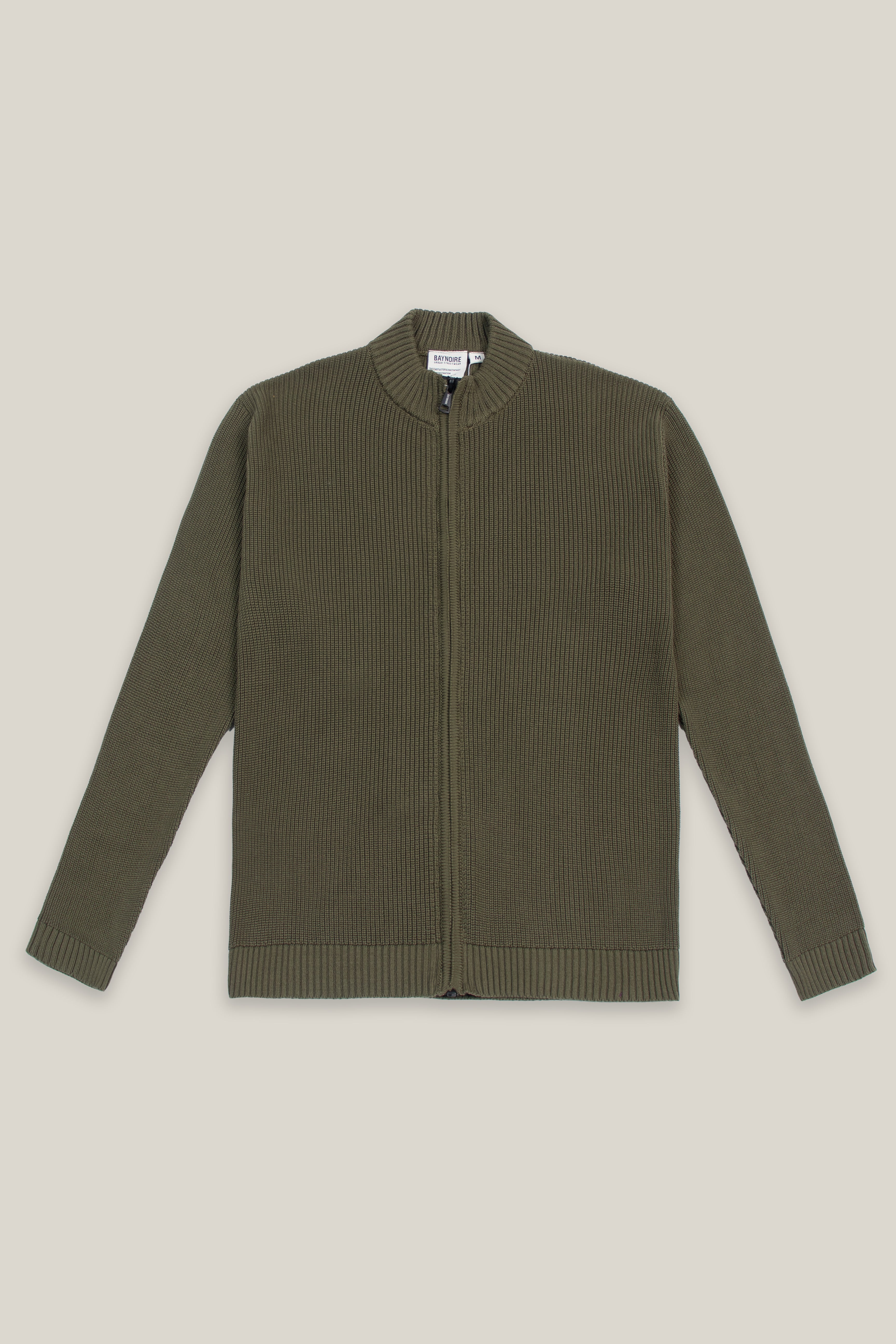 Olive Knitted Zip Jacket
