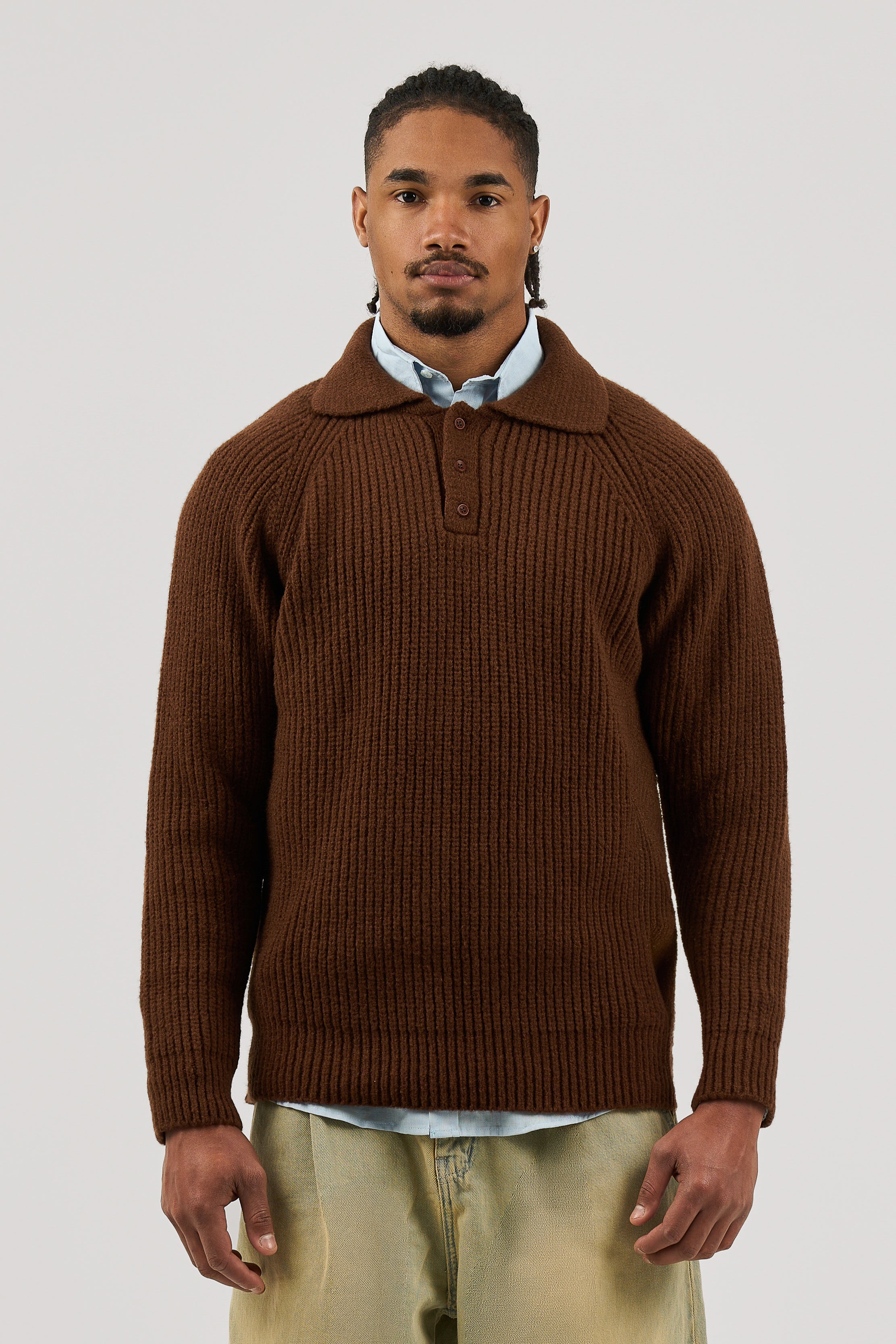 Brown Ribbed Polo Knitted