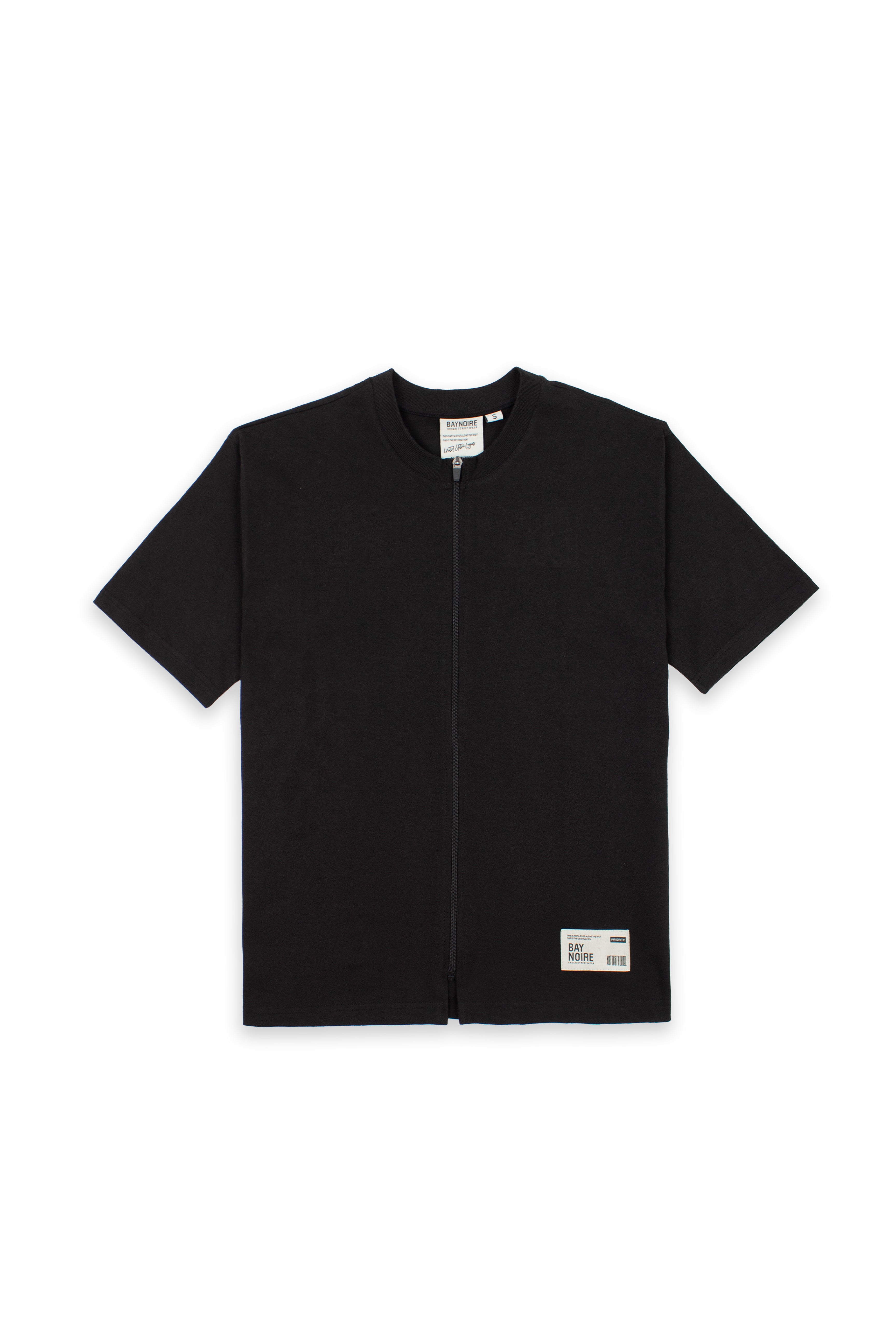 Black Oversized Zip Up T-shirt
