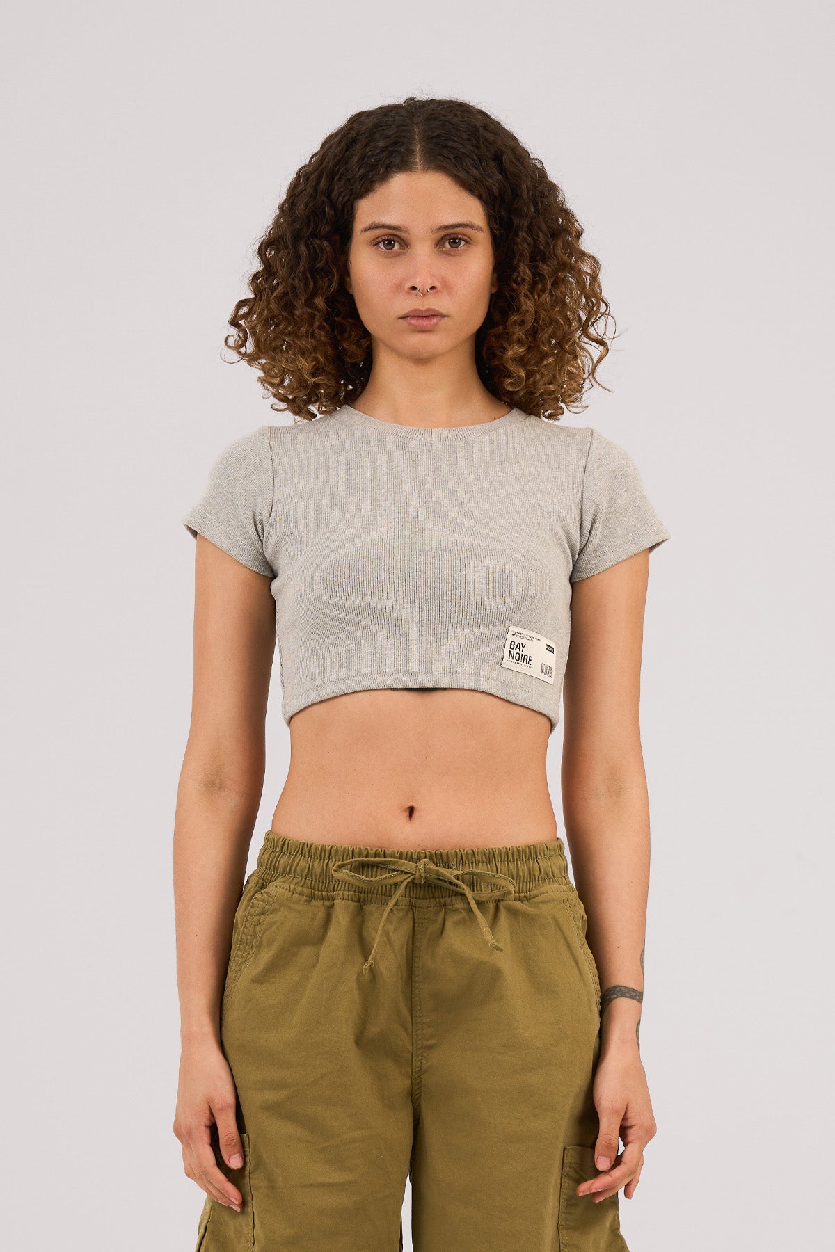 Grey Ribbed Cropped T-Shirt