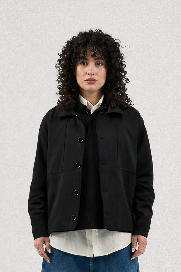 Black Lightweight Button-Up Jacket
