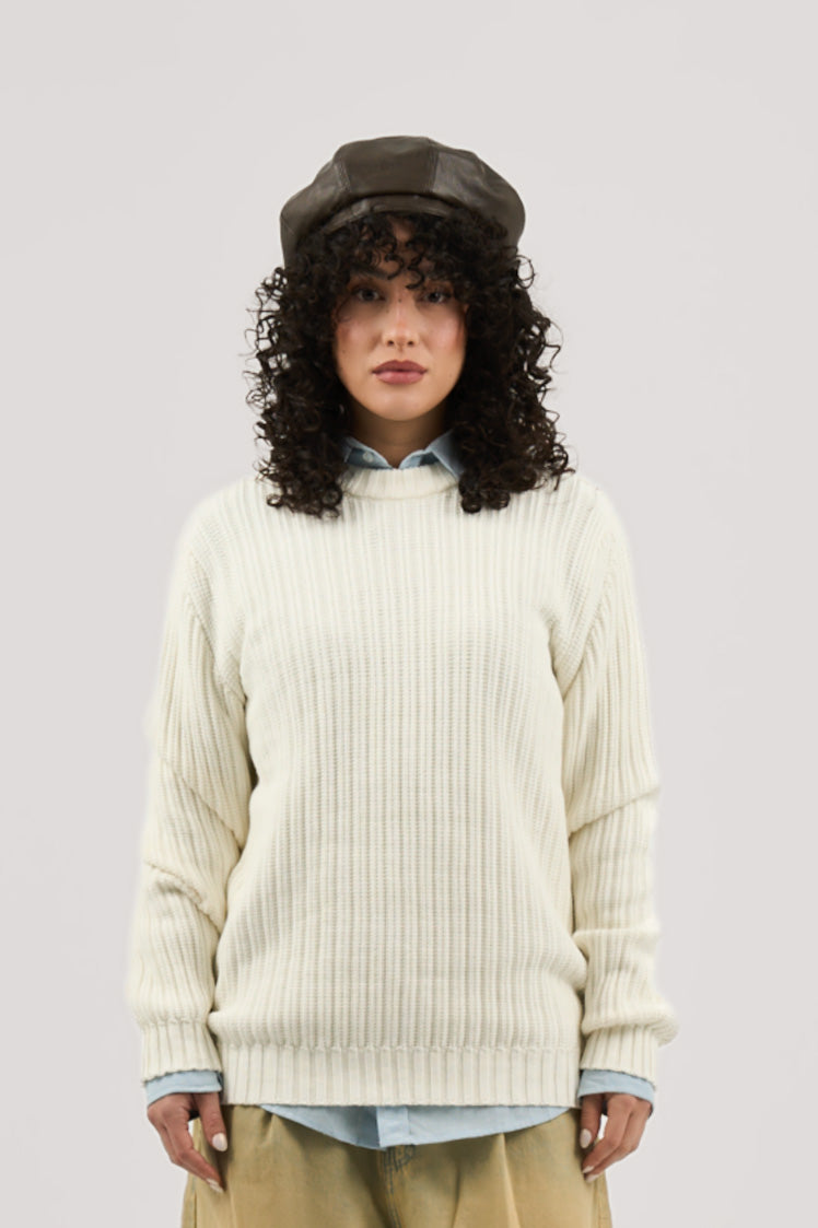 White Ribbed knit Crew Neck