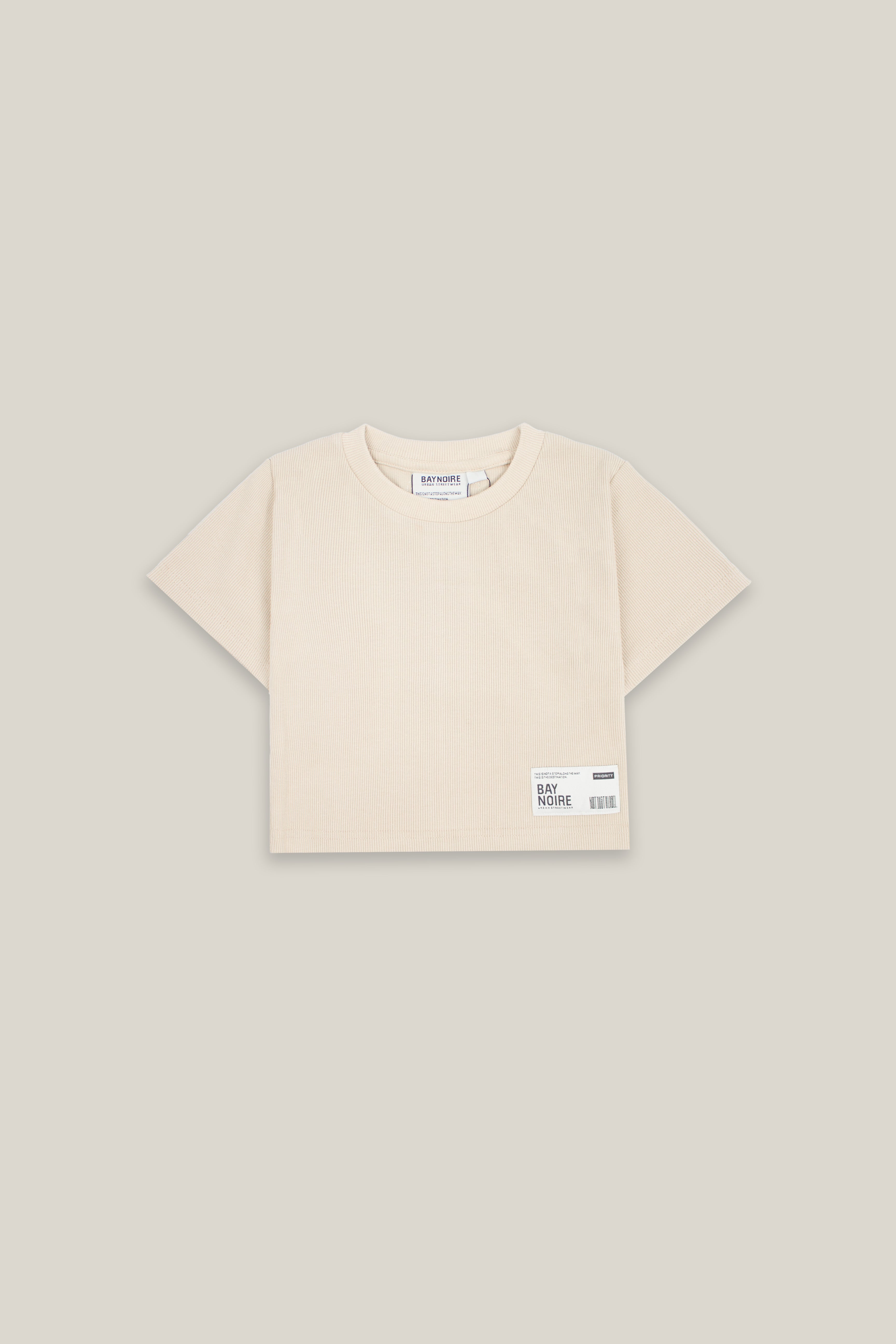 Beige Ribbed Cropped T-Shirt