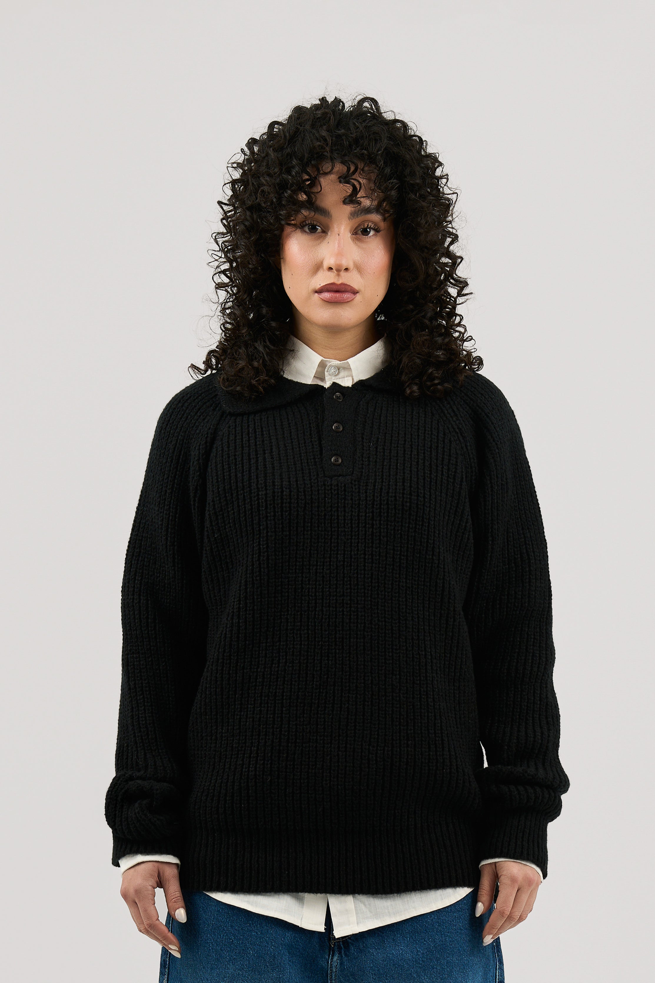 Black Ribbed Polo Knitted