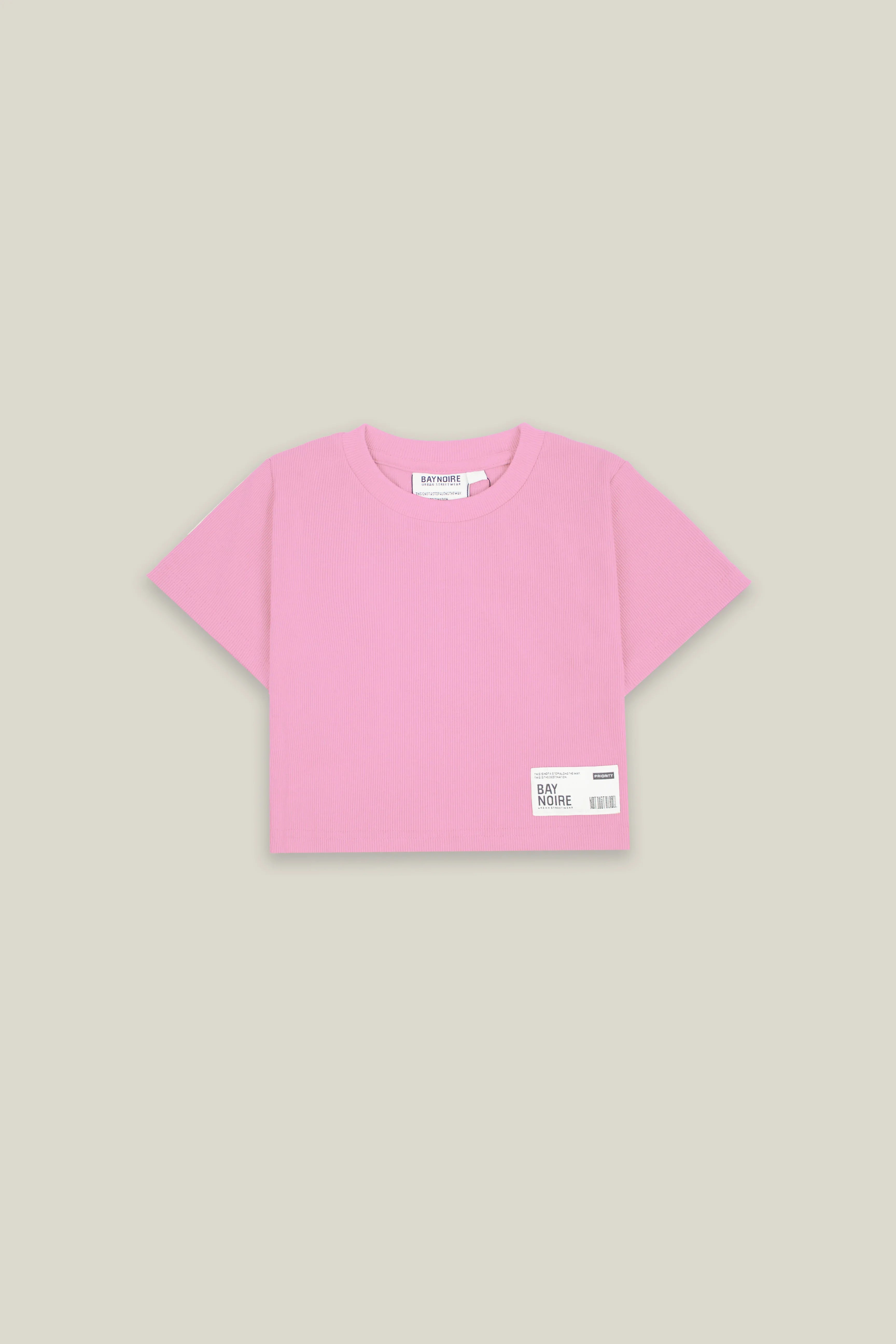 Pink Ribbed Cropped T-Shirt