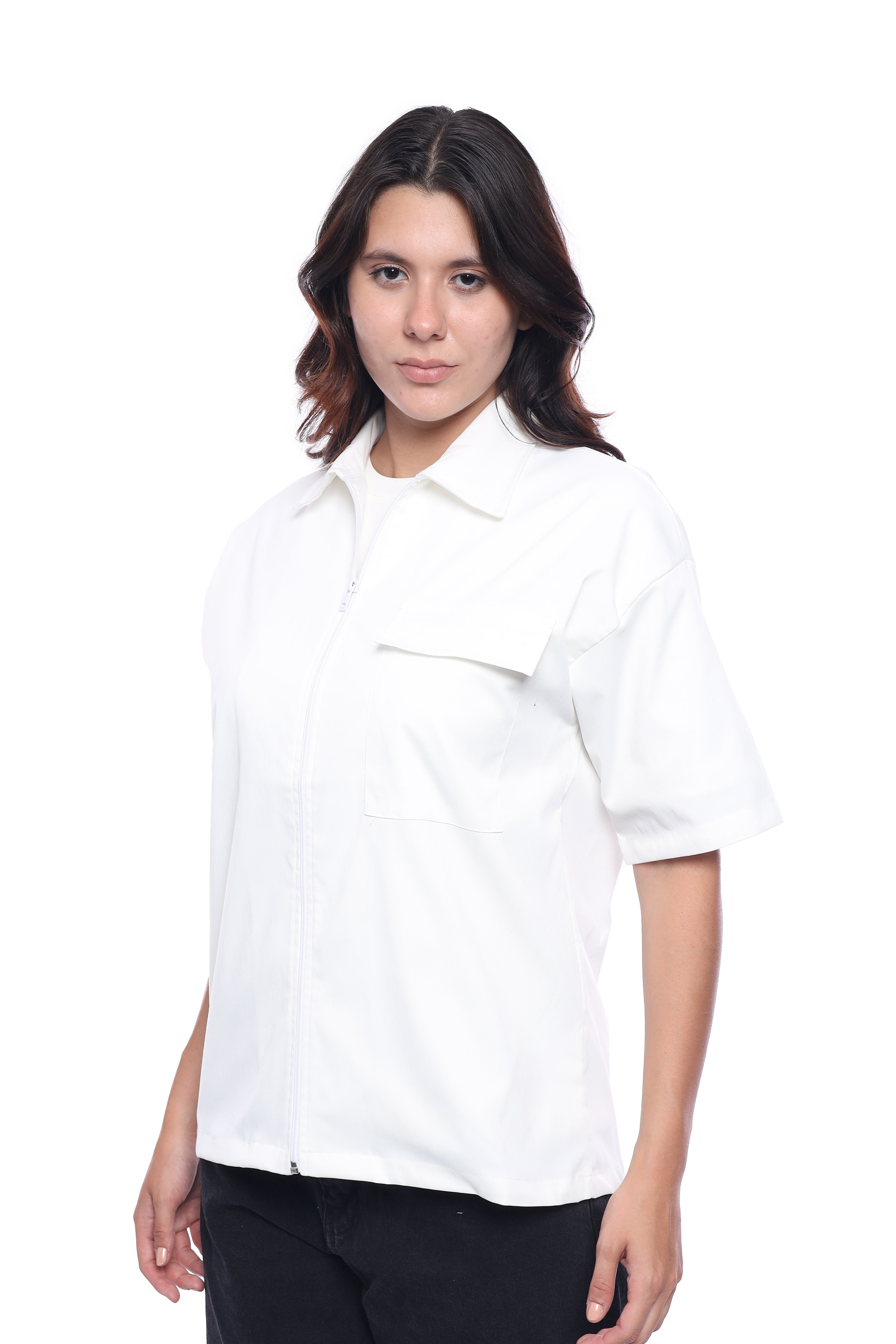 White Zip-Up 01 Oversized Shirt