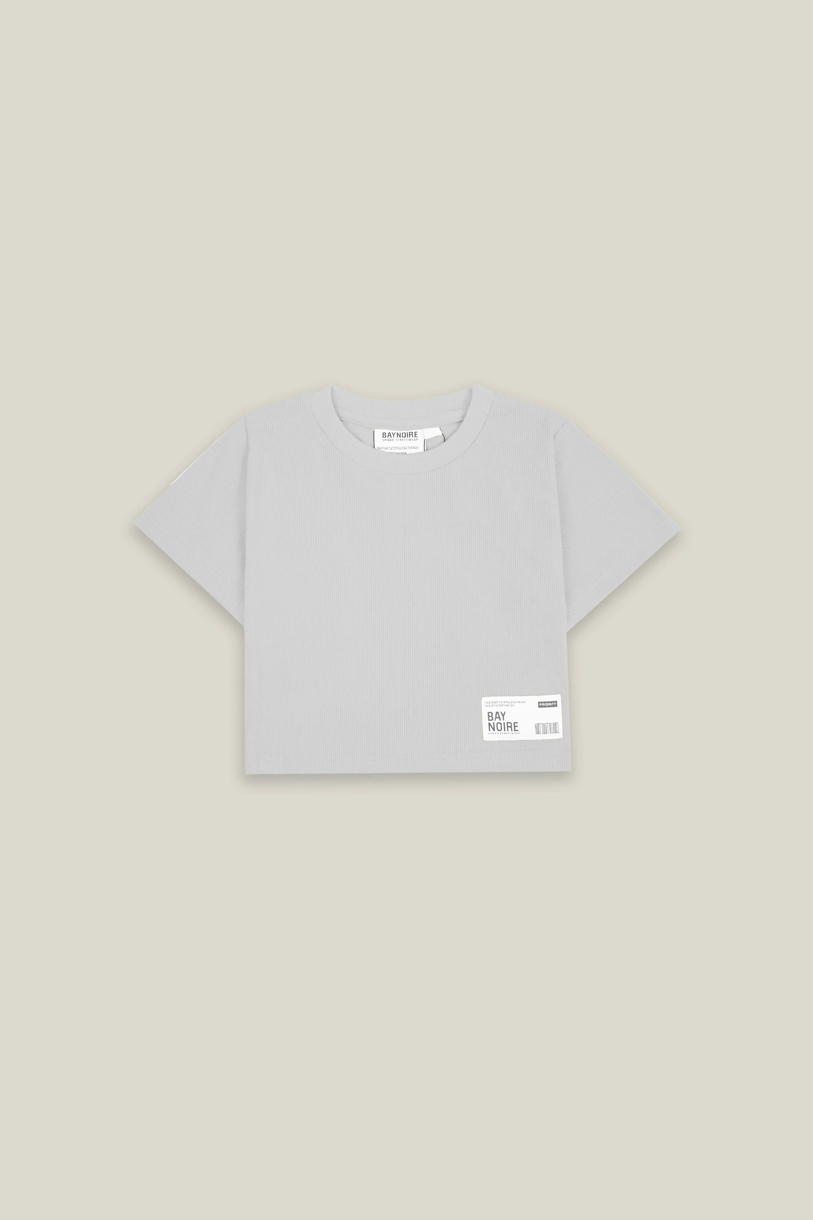 Grey Ribbed Cropped T-Shirt