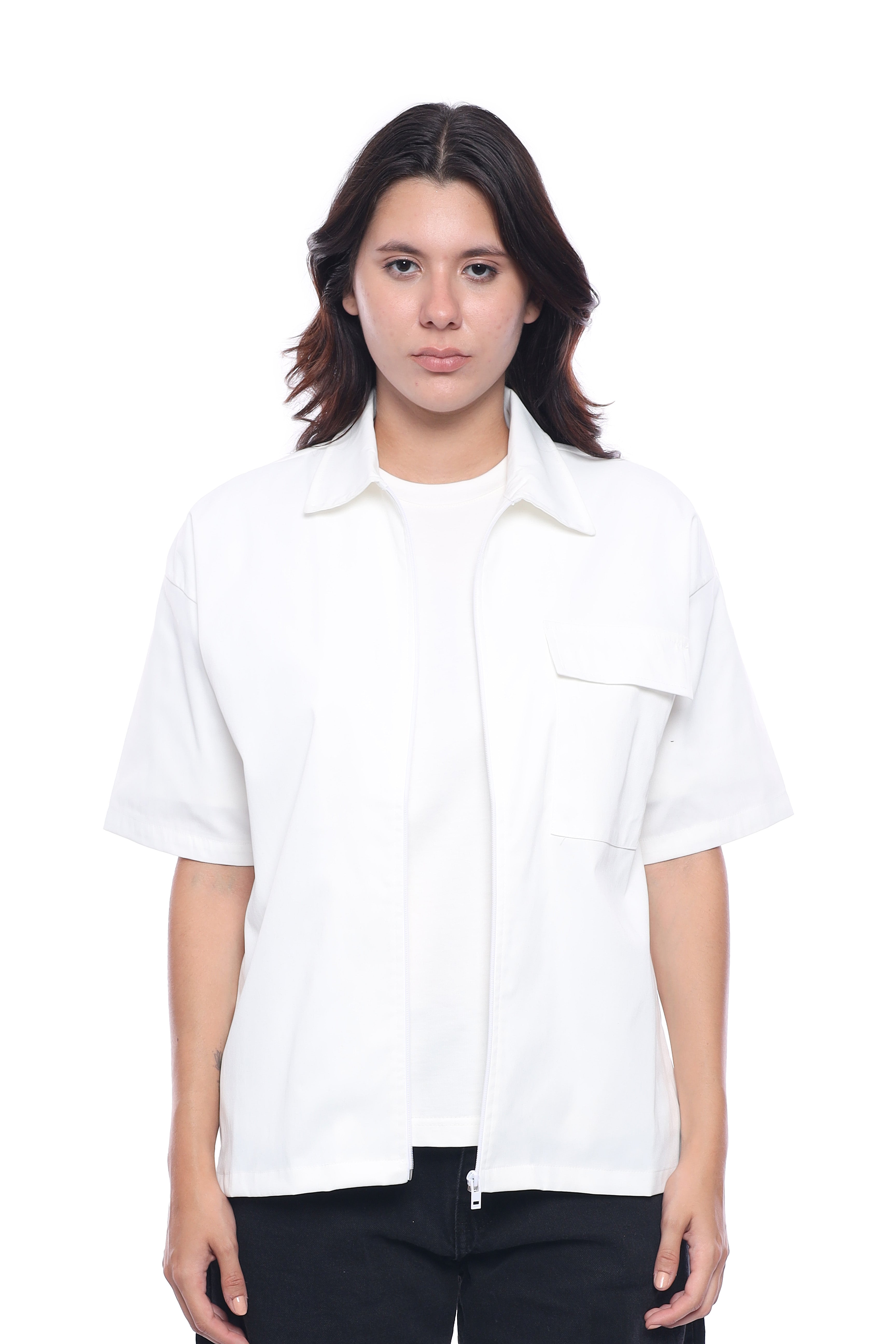White Zip-Up 01 Oversized Shirt