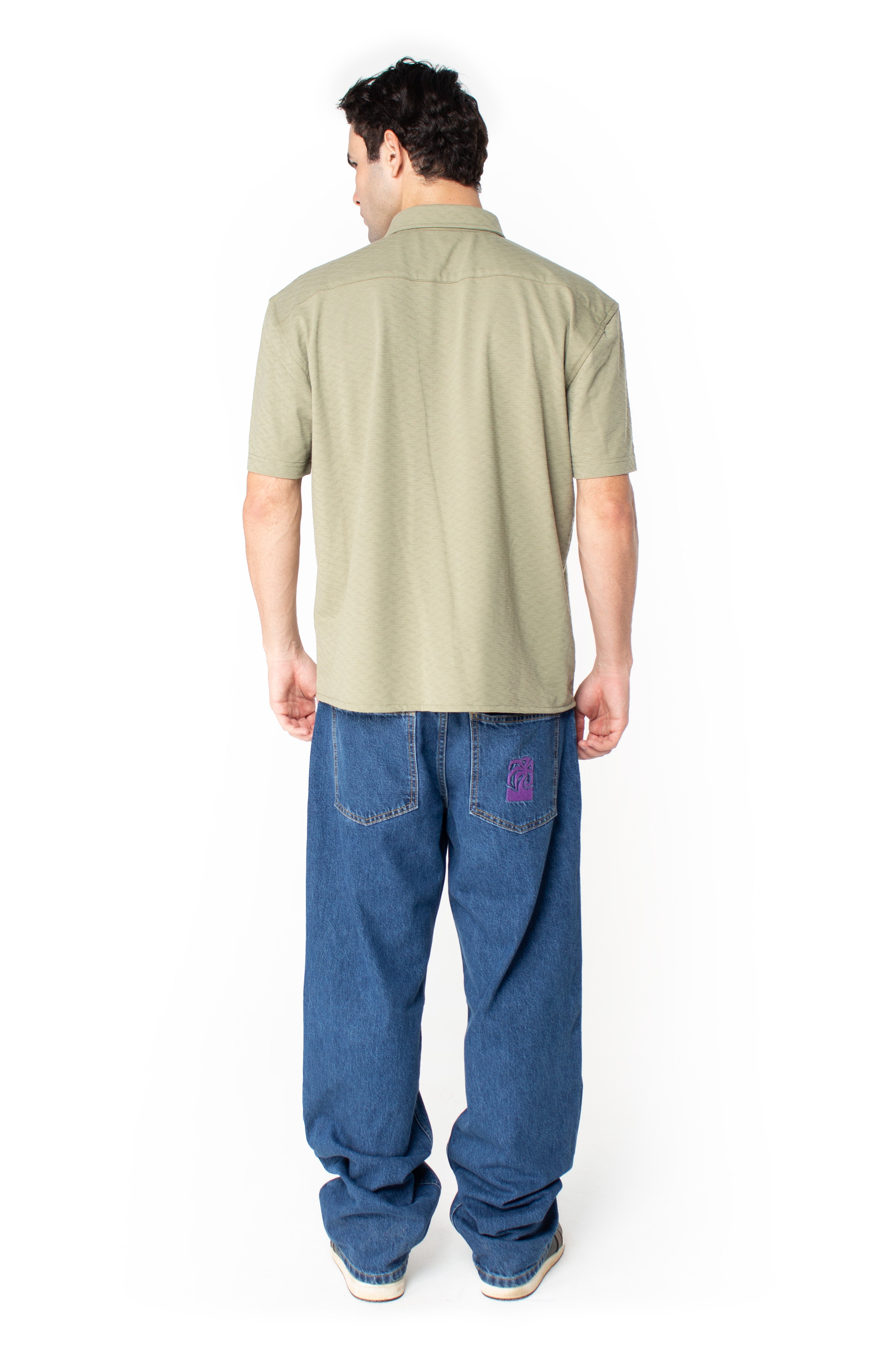 Olive Jacquard Short-Sleeve Shirt