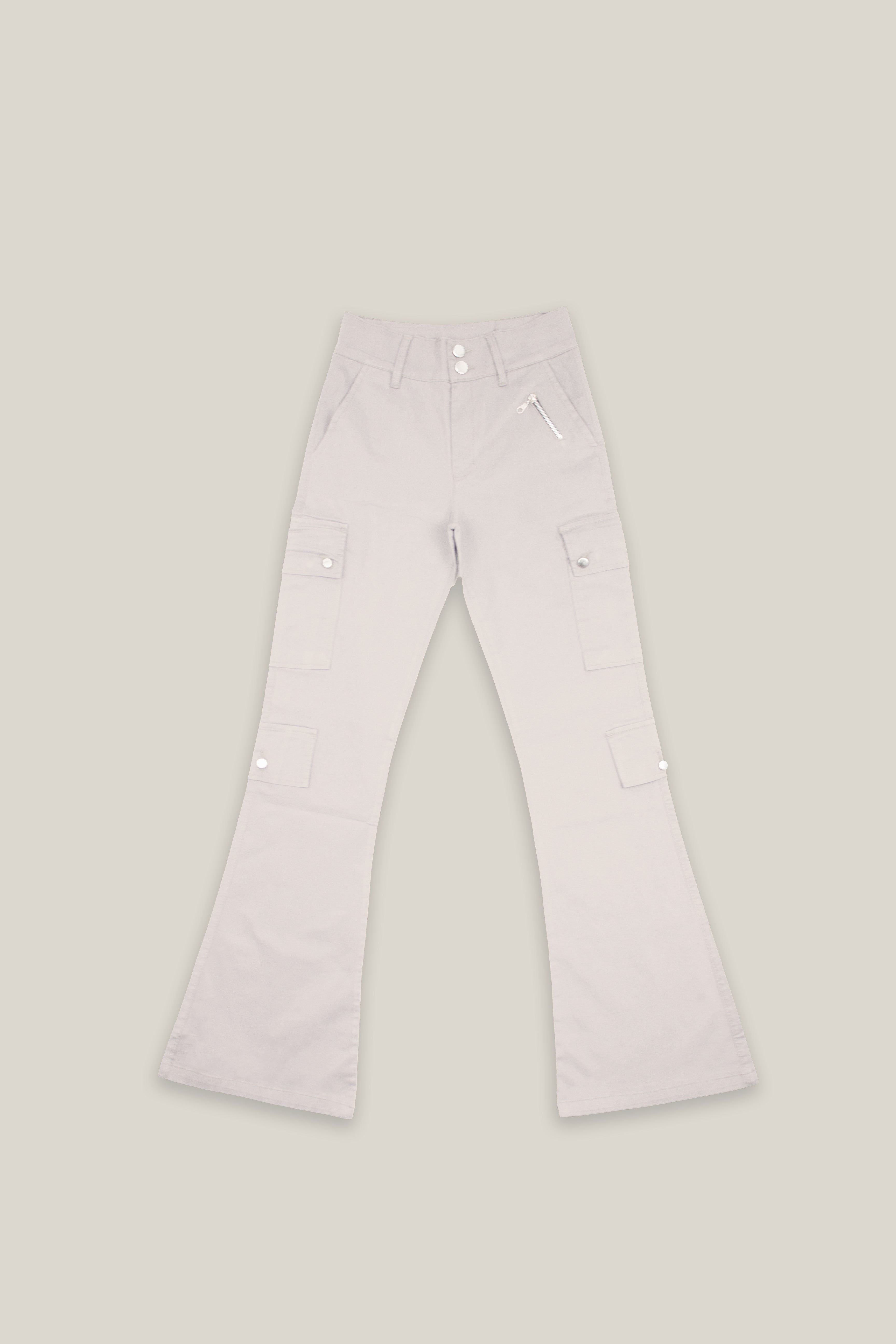 Beige Wide Leg Cargo Pants