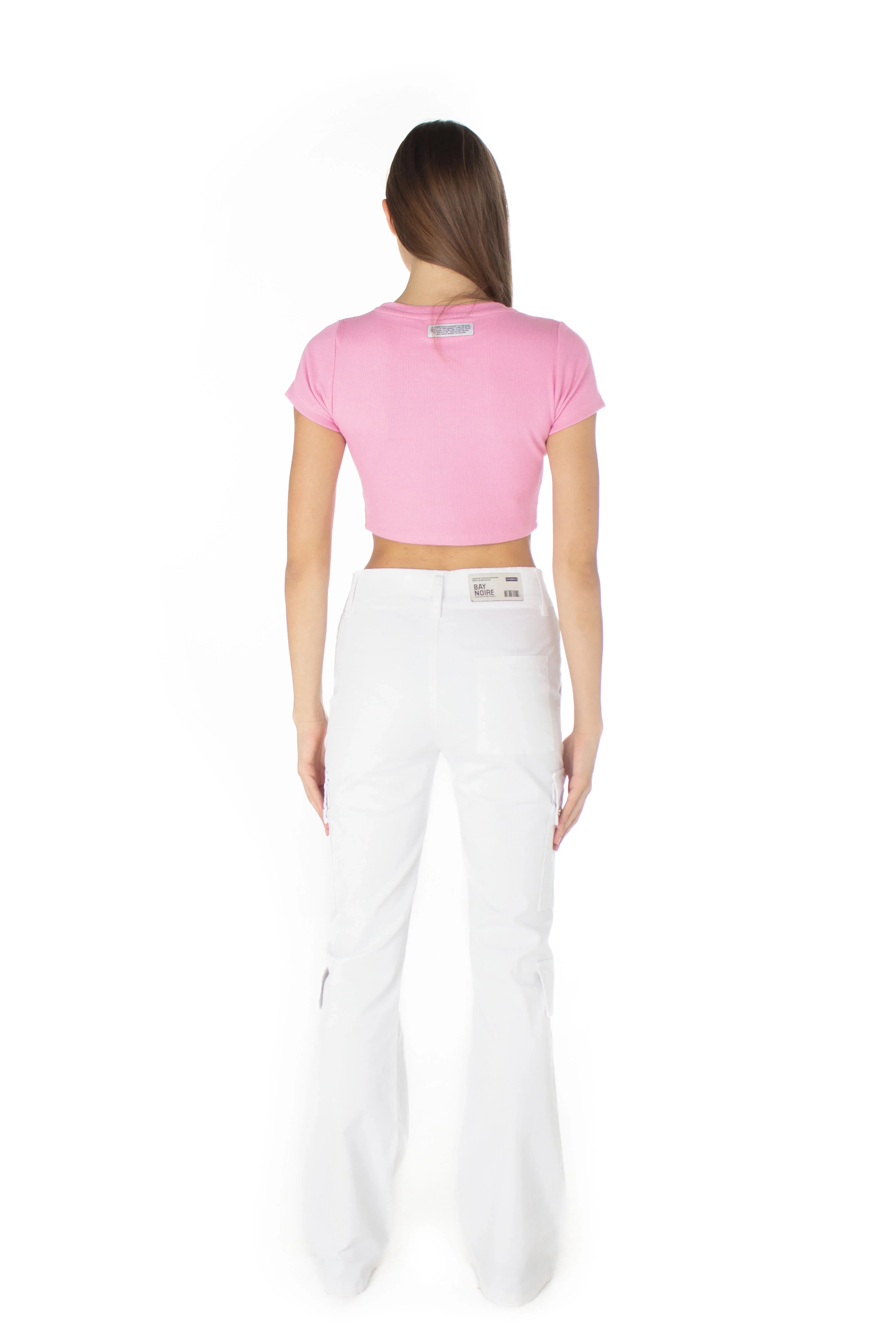 Pink Ribbed Cropped T-Shirt