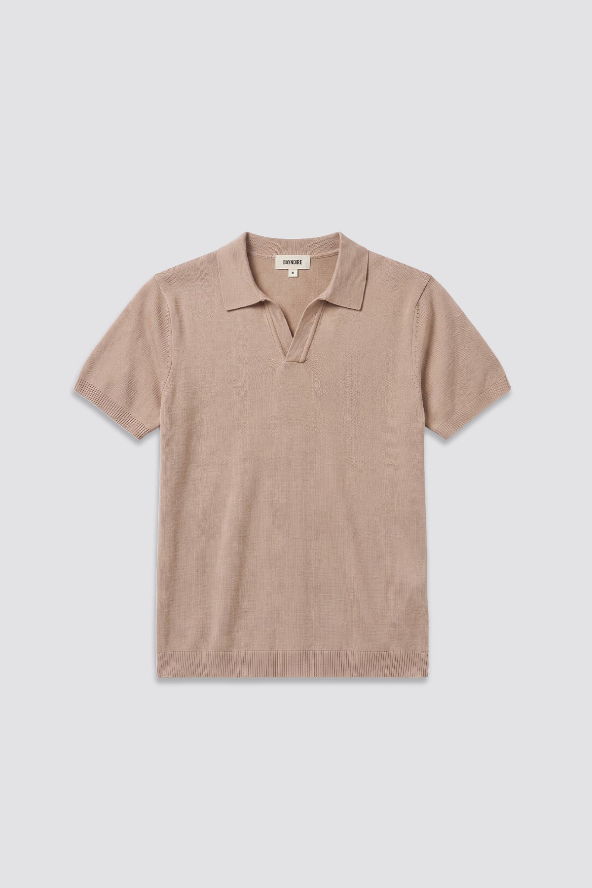 03C Relaxed Beige Knit V-Neck Polo Shirt
