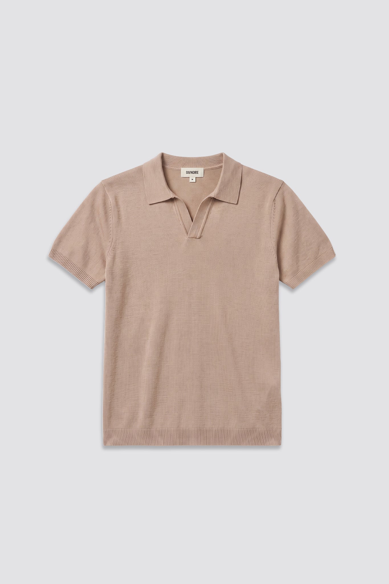 03C Relaxed Beige Knit V-Neck Polo Shirt