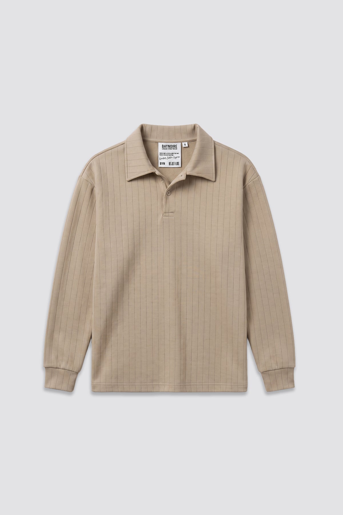 Beige Ribbed Polo Sweater