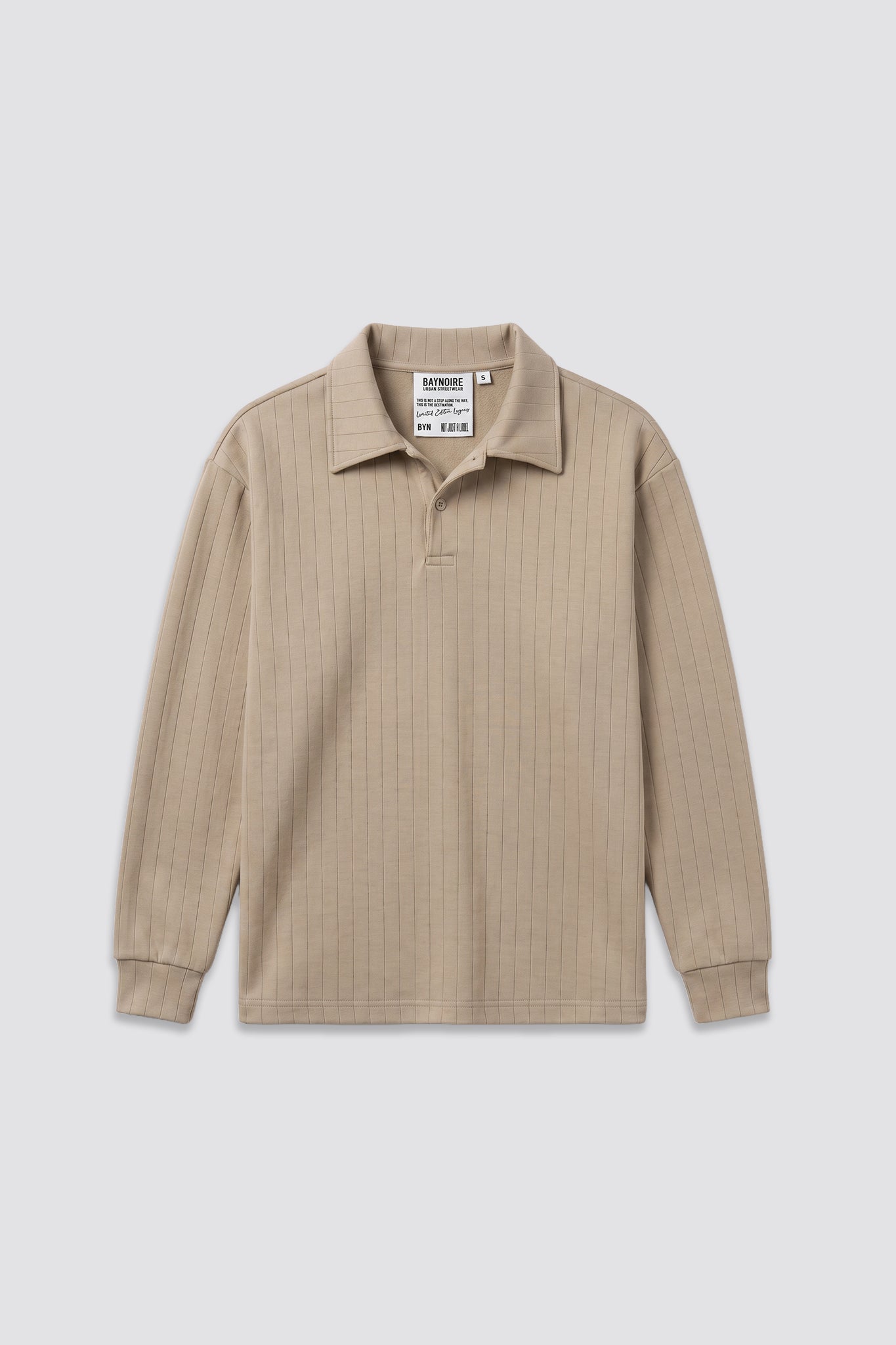 Beige Ribbed Polo Sweater