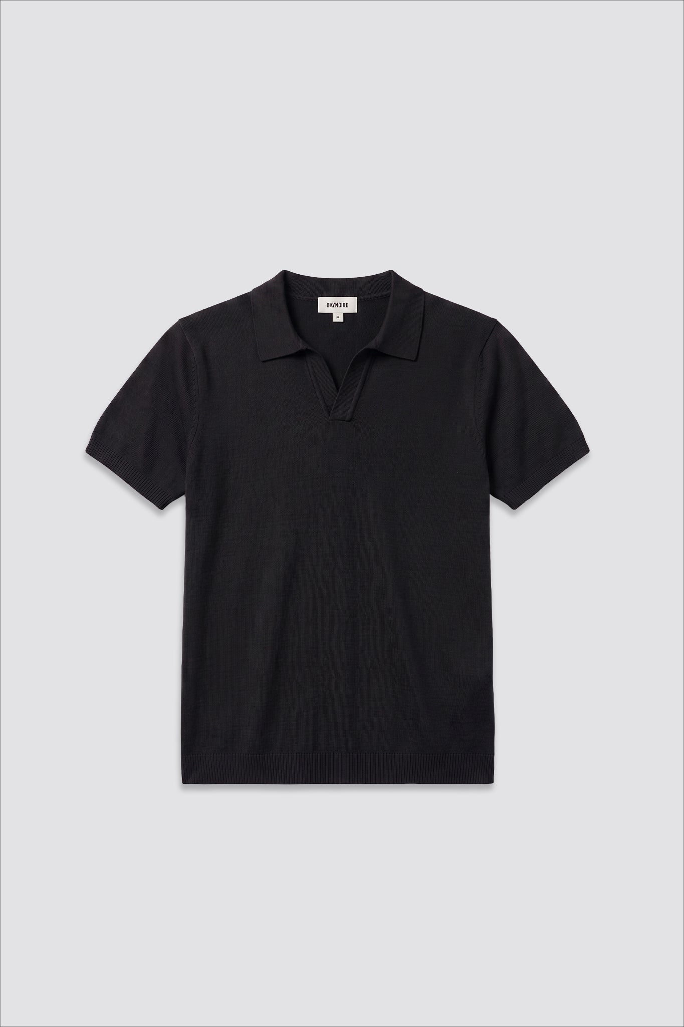 03C Relaxed Black Knit V-Neck Polo Shirt