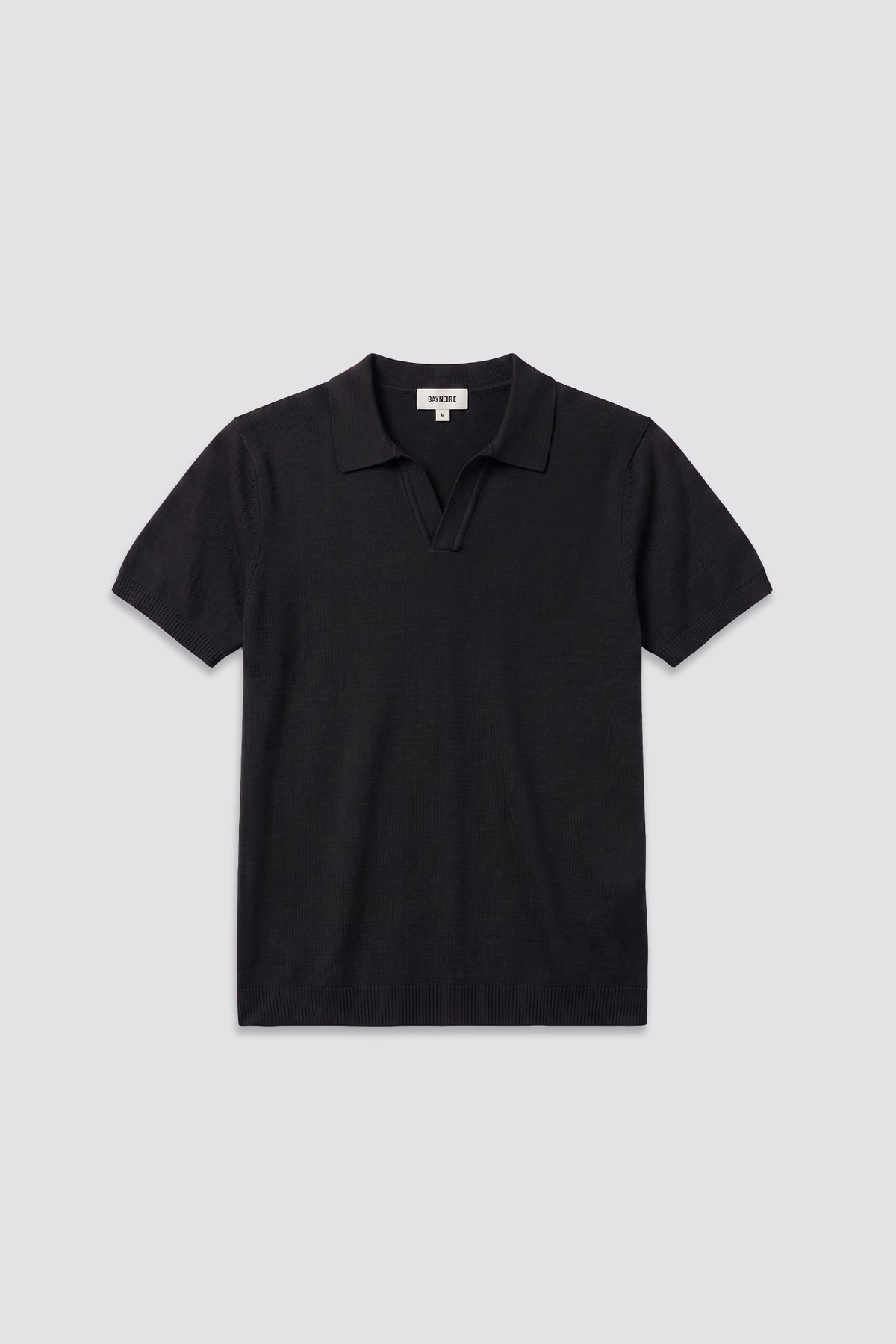 03C Relaxed Black Knit V-Neck Polo Shirt