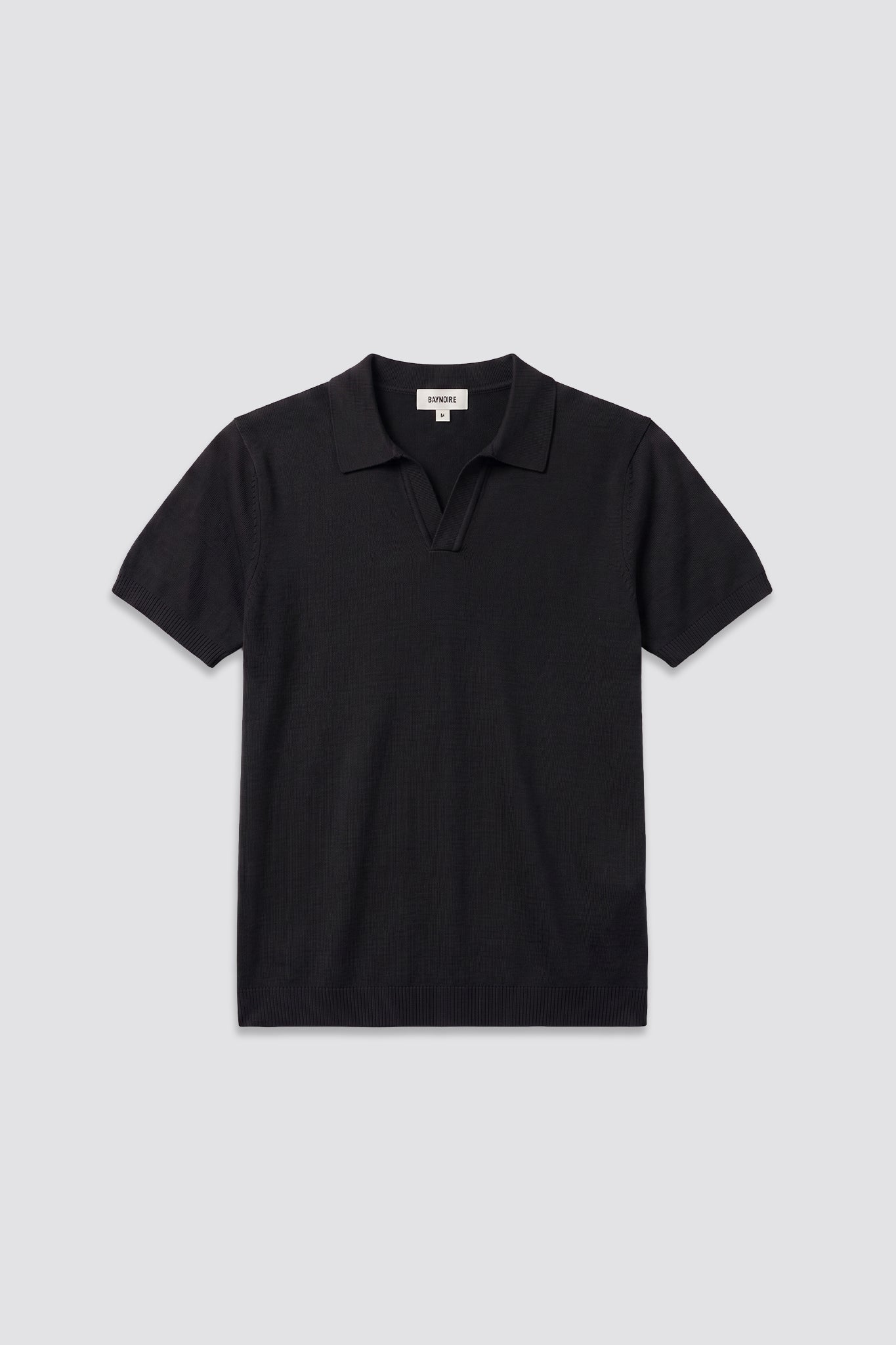 03C Relaxed Black Knit V-Neck Polo Shirt